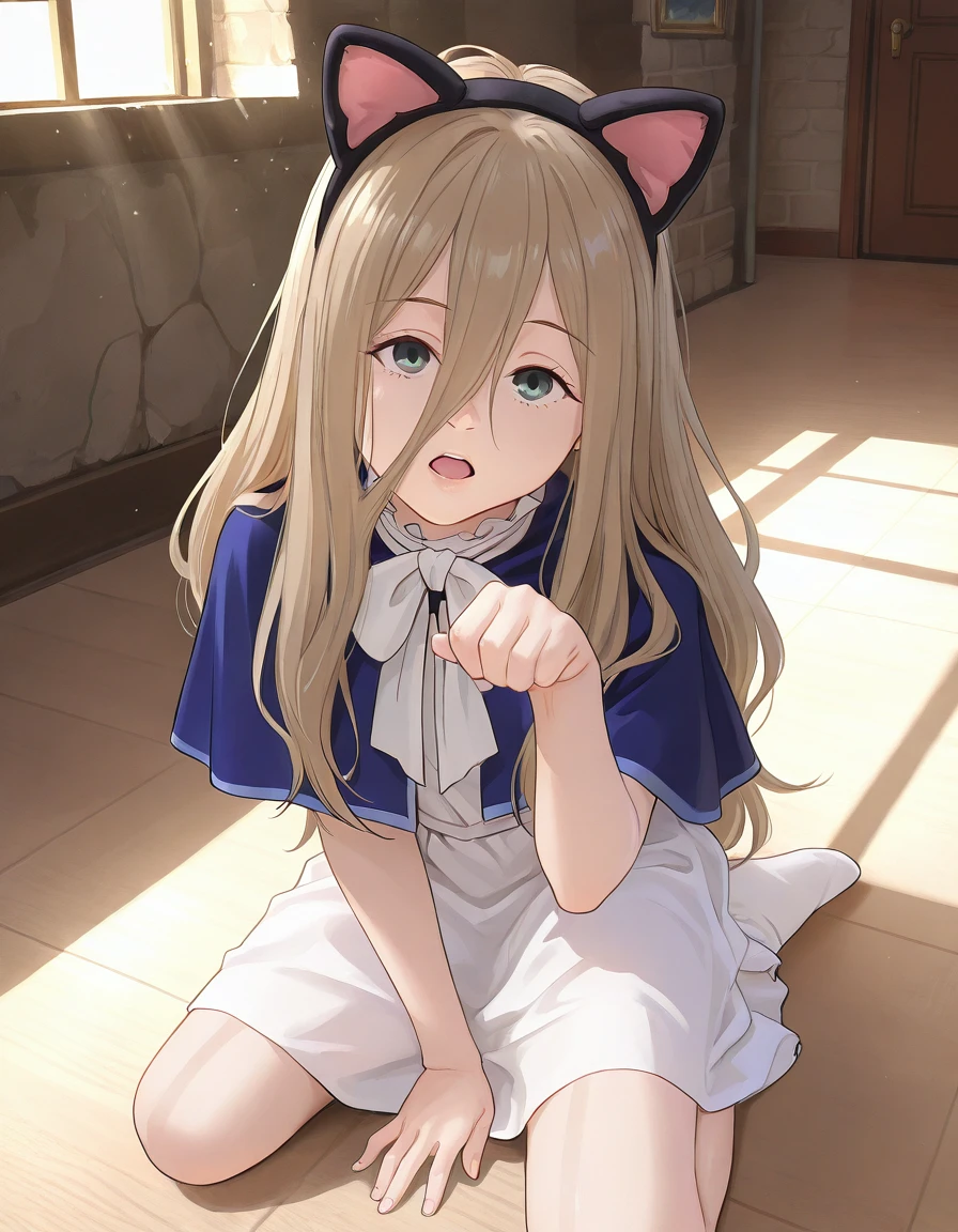 1girl on the floor, paw pose, open mouth, fake cat ears, sunlight, castle
,,,,,,,,,,,,,,,,,,,,,,,,,,,,,,,,,,,,,,,,,,,,,,,,,,,,,,,,,,,,,,,,,,,,,,,,,,,,,,,,,,,,,,,,,,,,,,,,,,,,,,,,,,,,,,,,,,,,,,
(sense \(sousou no frieren\):0.8), very long hair, hair between eyes, light brown hair ,blue capelet, white dress <lora:sense_illustriousXL_v01_last:.5>
<lora:redlight_style_illustrious_v3:.8>