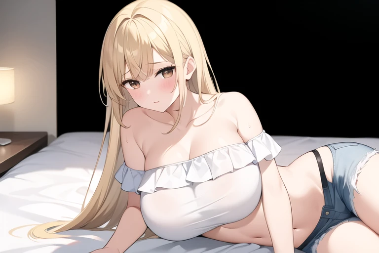 priestess, blonde hair, blue eyes, long hair, hair between eyes, nsfw. large breasts. naked. crying. Heavy snowfall area, Abandoned Hospital, fire. wet