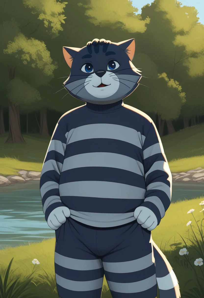 score_9, score_8_up, score_7_up, cartoon_style, ((by BodiPhantom)), byBodiRDz, 4k, 8k, The best quality, very well drawn, detailed,
high quality, detailed, 4k, high resolution, high quality, high resolution, outdoors, furry character, canine, 2d, solo, against the backdrop of the river,
prostokvashino, furry, animal, cat, boy, 2d, source_cartoon, cat boy, matroskin, is a cat with white and gray or white stripes, plump, plump cat, tabby cat, fat cat, detailed cat, detailed cat body, detailed face,
(sexy), naked, exposed, easynegative, Split Lighting style, partially covered in shadow