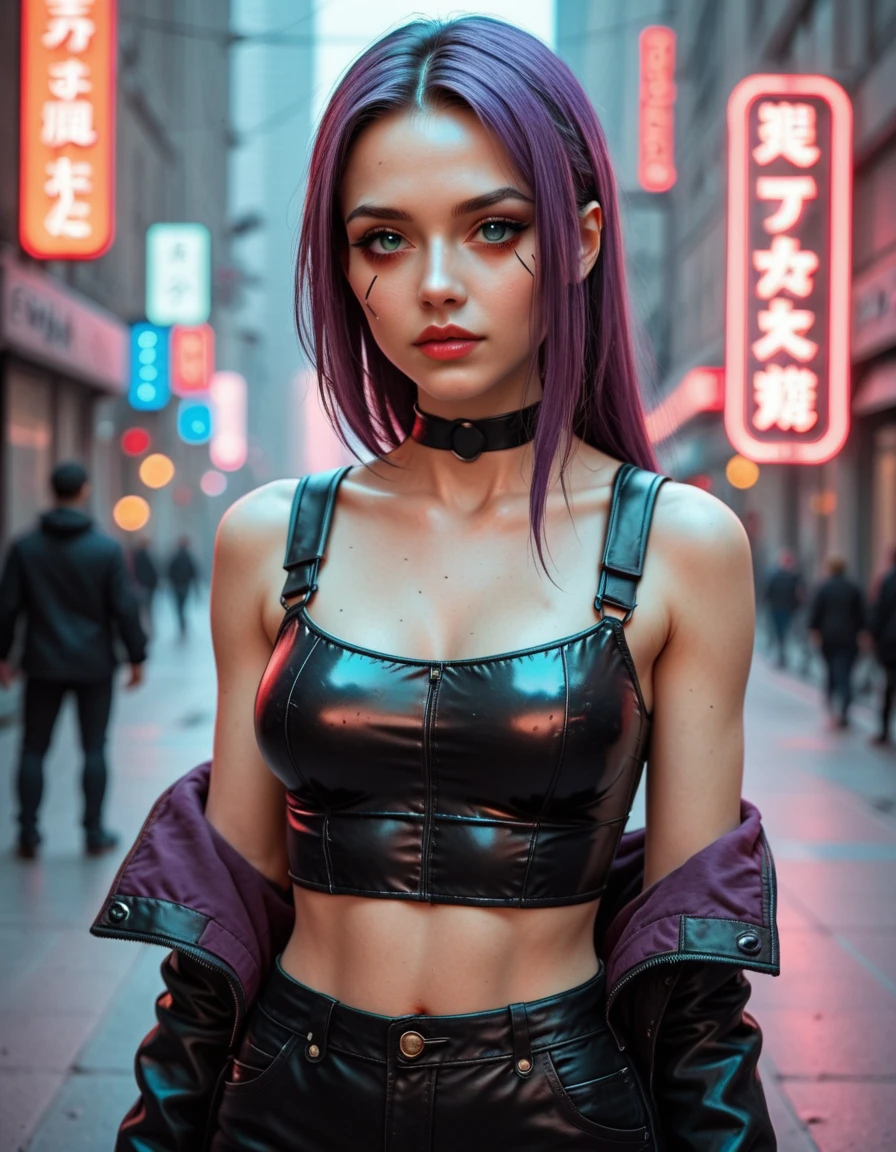A woman wearing a pink bikini and a black jacket sits on the street, cyberpunk art style, Cyberpunk 20 years old. oh,model girl, hyper-realistic cyberpunk style, Cyberpunk atmosphere, cyberpunk style , surreal, Cyberpunk beautiful girl, cyberpunk art ultrarealistic 8k, cyberpunk girl, cyberpunk art, Female Cyberpunk Anime Girl, in cyberpunk style, Cyberpunk Judy Alvarez