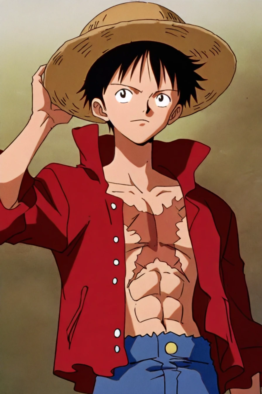 Anime character with a hat and no shirt on（monkey d. luffy) - SeaArt AI