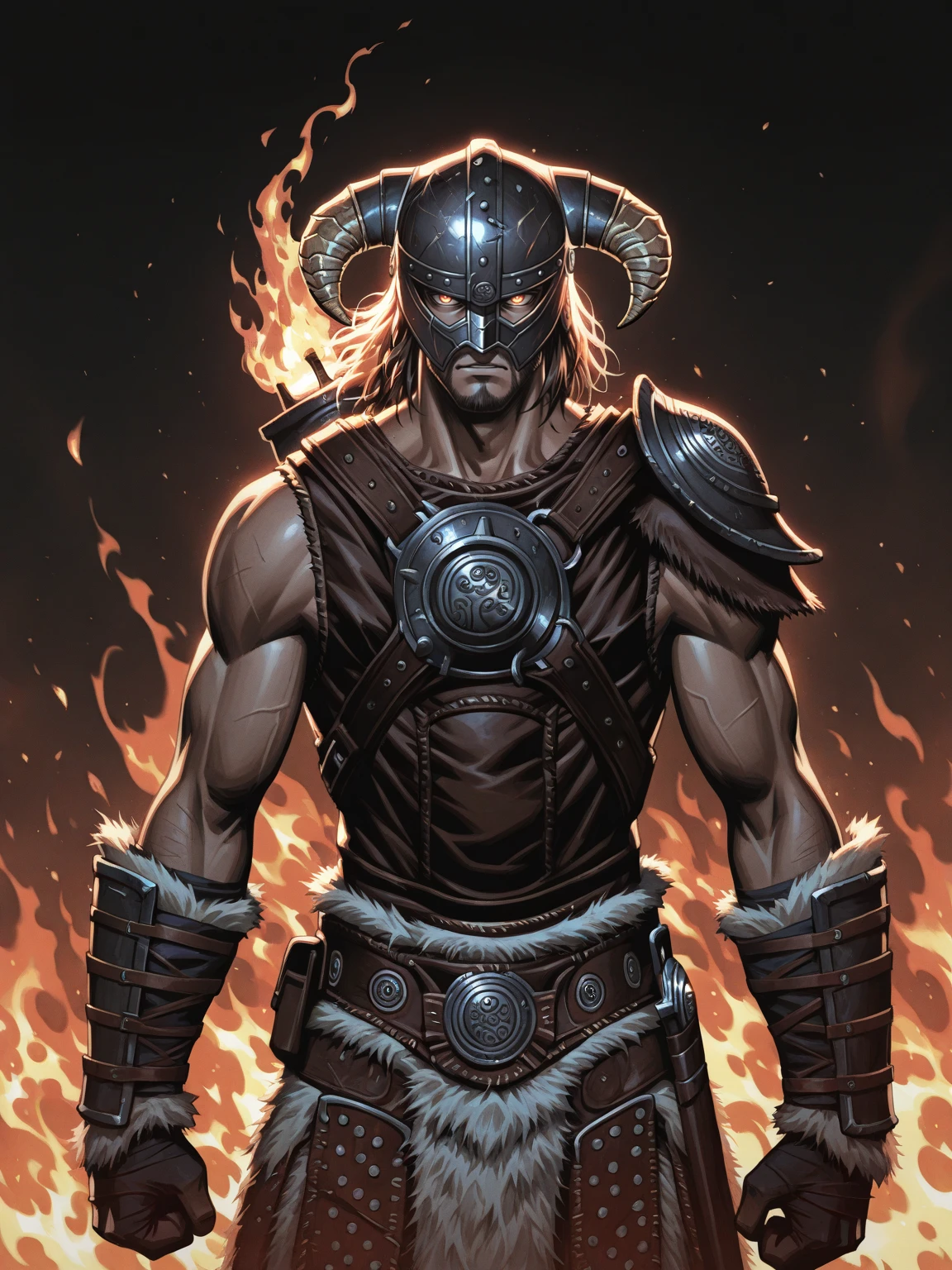 Masterpiece,best quality, vector art,
edgFusRoDah_armor,horned helmet, solo, 1boy, male focus,  armor, facial hair, fire,  horned helmet ,wearing edgFusRoDah_armor
 <lora:edgFusRoDahILS-000003:1>