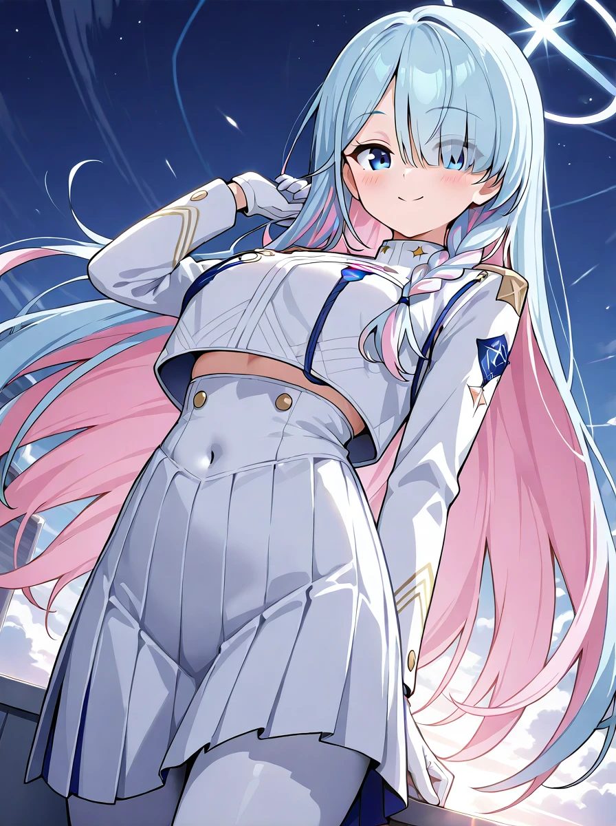 detailed background, posing, 
 <lora:gscpresident.pony:1>,
gscpresident,
large breasts, midriff, low angle, white skinsuit, skirts,