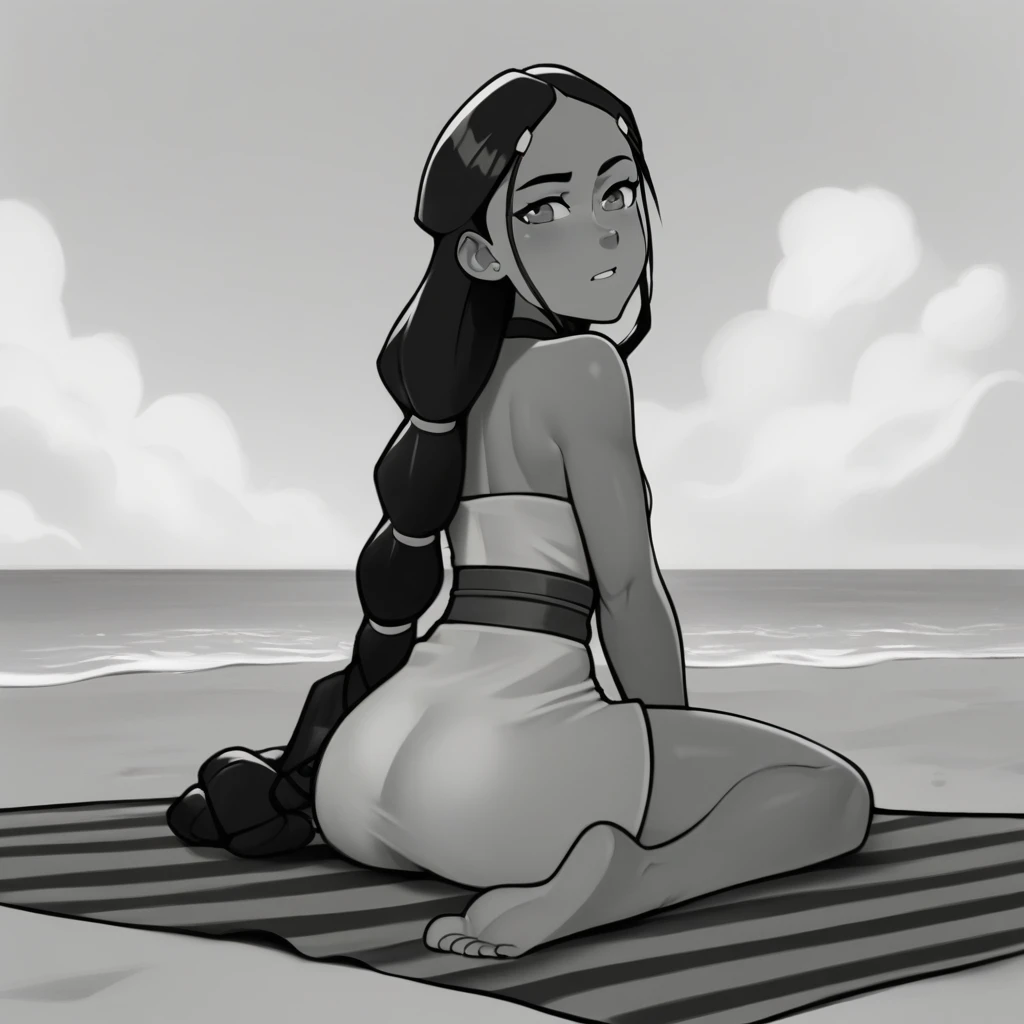 masterpiece, best quality, 1girl, nude, bunny tail, bunny ears, bunny girl hentai, katara, toned, dark skin, braid, jewelry, topless, small breasts, exposed pussy, looking at viewer innocently, white thigh high socks, white sneakers, sunshine, doggystyle hentai, NSFW, no panties (blue eyes:0.6)