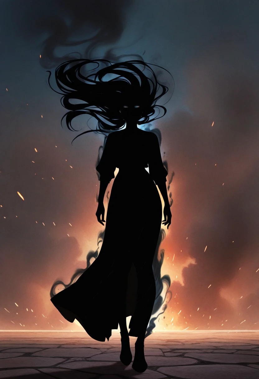 masterpiece, best quality, newest, absurdres, highres, anime, anime style, 1girl, shadow hair, floating hair, black hair, smoke, smoke aura, Shadow-Elemental, Living-Shadow