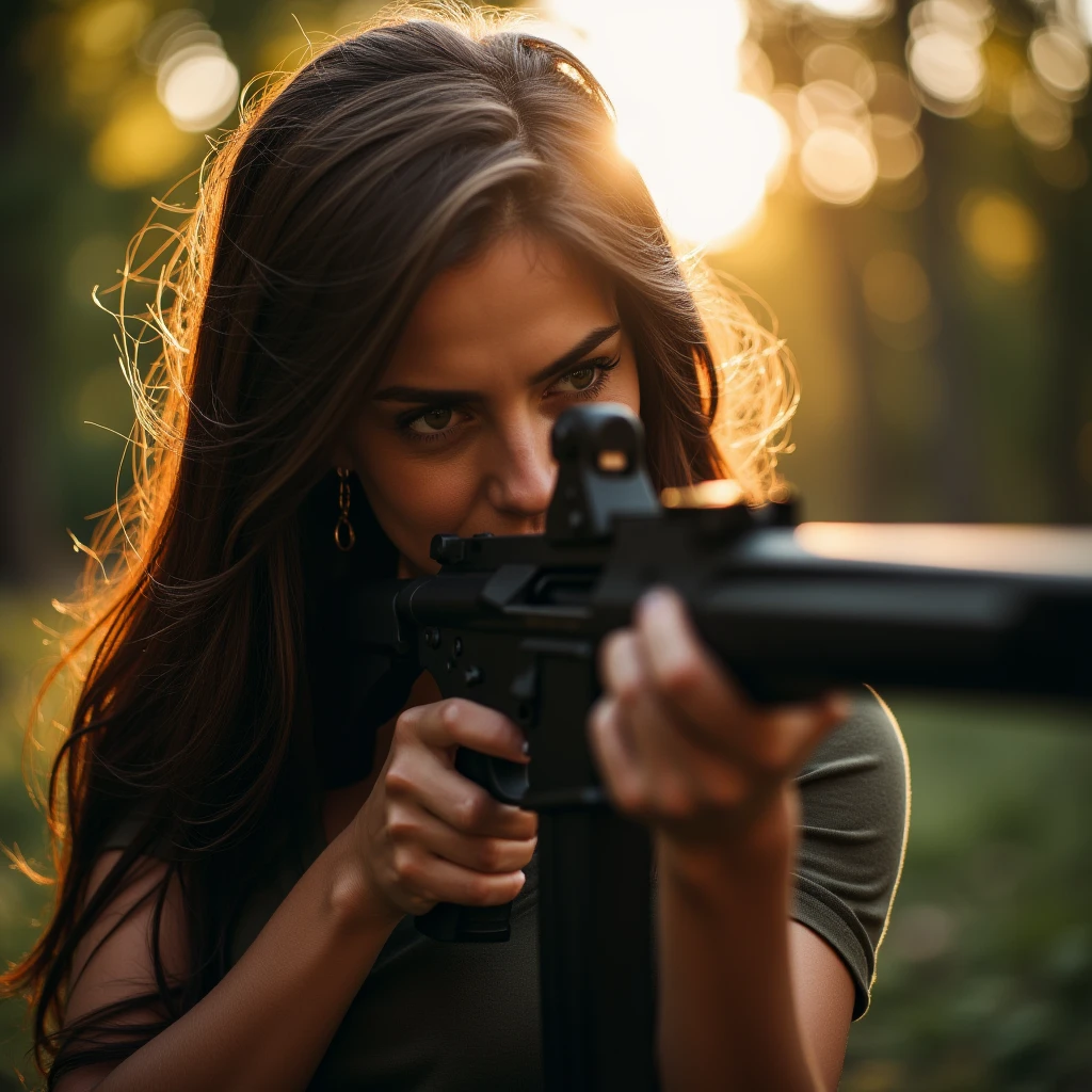 UHD, 4k, ultra detailed, cinematic, a photograph of  <lora:gun girl with gun style v1:0.5>
a cute woman aiming a rifle at viewers, epic, beautiful lighting, inpsiring