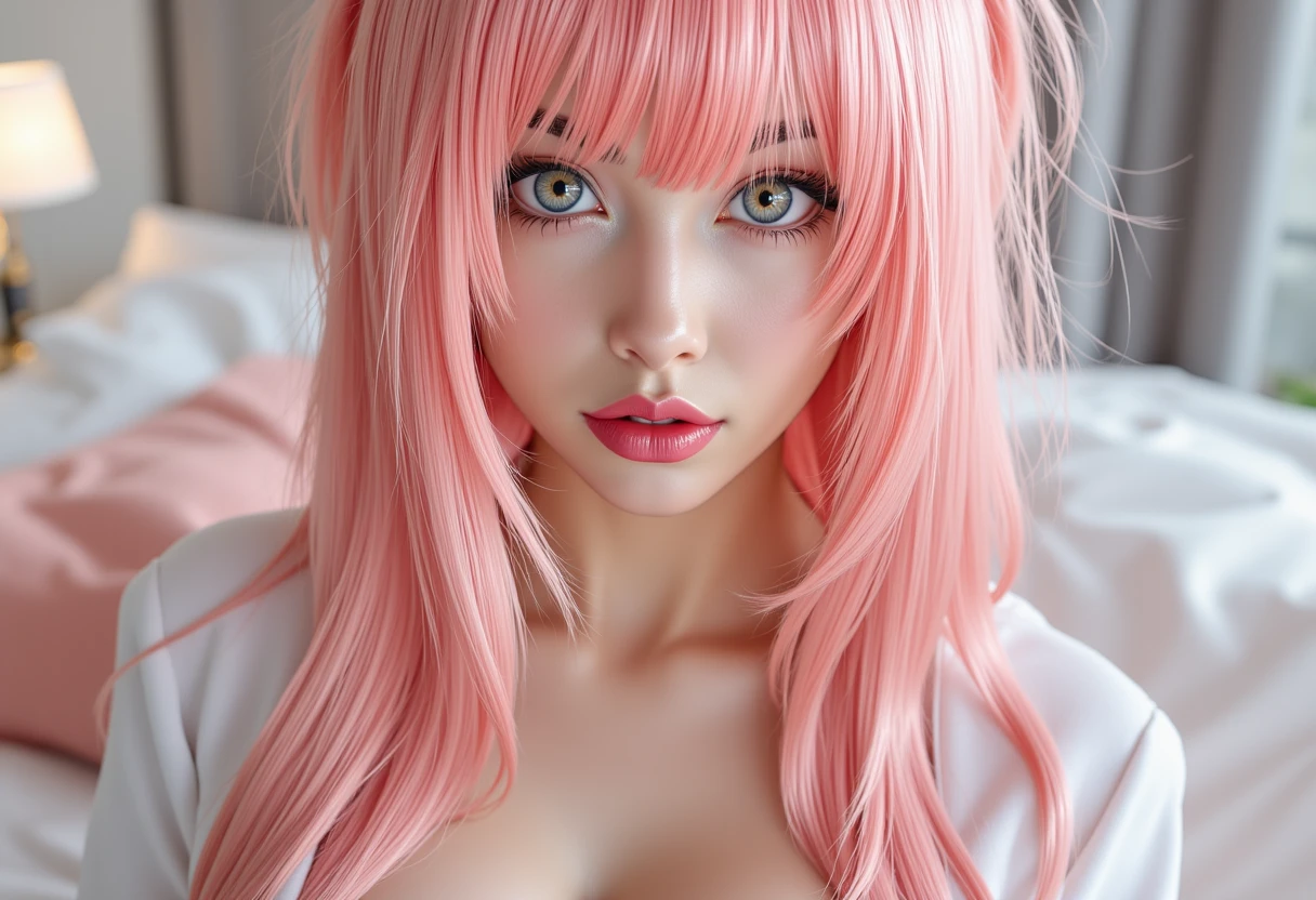 {{masterpiece}},{{Highest quality}},Bokeh,Awareness-raising、1 perfect portrait of a girl、A fascinating eye for perfect detail), Colorful Hair, (pink soft hair:1.6), (Cat ear:1.3), Spread your legs and show your genitals, nsfw,NUDE, naked, sho w off pussy, no pubic hair, Whole body, spread leg s,Raise your arms to reveal realistic armpits, Fantasy pink hair color,hair ornaments,{shy},Please keep your mouth shut,{Small breasts},Cinema Lighting,((Seductive pose)), Bright Blue Eyes, close