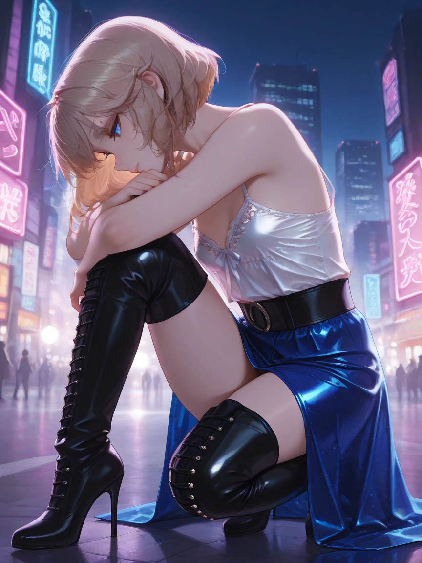 ( Masterpiece, best quality:1.3, backlit, side light, soft light, fisheye ), extremely highly detailed, intricate, lens flare, front pov, ( night street:1.2, handshaking against pov), ryujin, peach ass, narrow face, wearing ootd