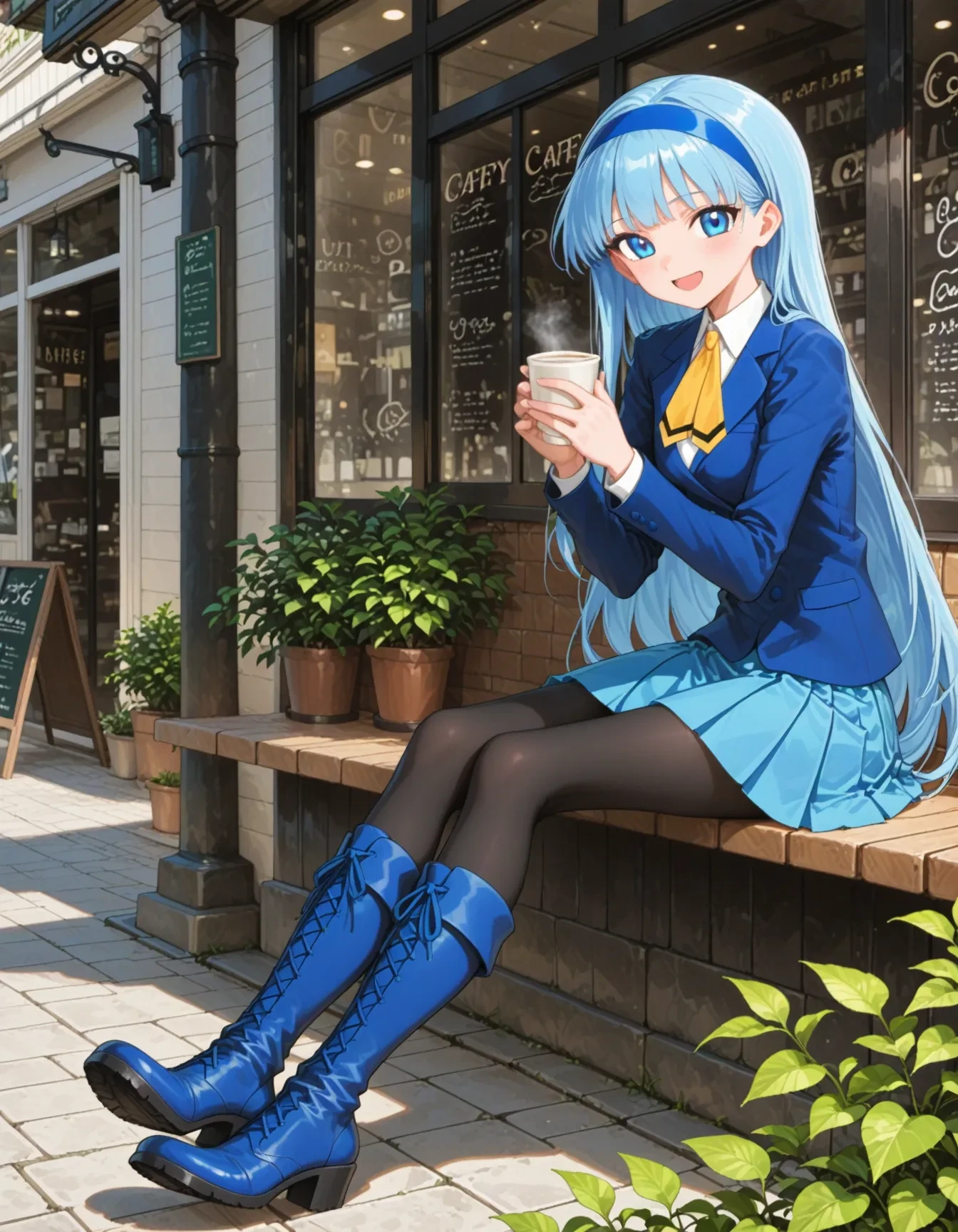 <lora:MKR_UMI_SU_NAIXL_01:1>, 1girl, ryuuzaki umi,MKR_UMI_SU,black pantyhose, blue boots,knee boots,
outdoors,cafe,sitting,holding cup,happy,
<lora:NoobV065sHyperDmd:1>, masterpiece, best quality, very aesthetic, absurdres, newest, safe