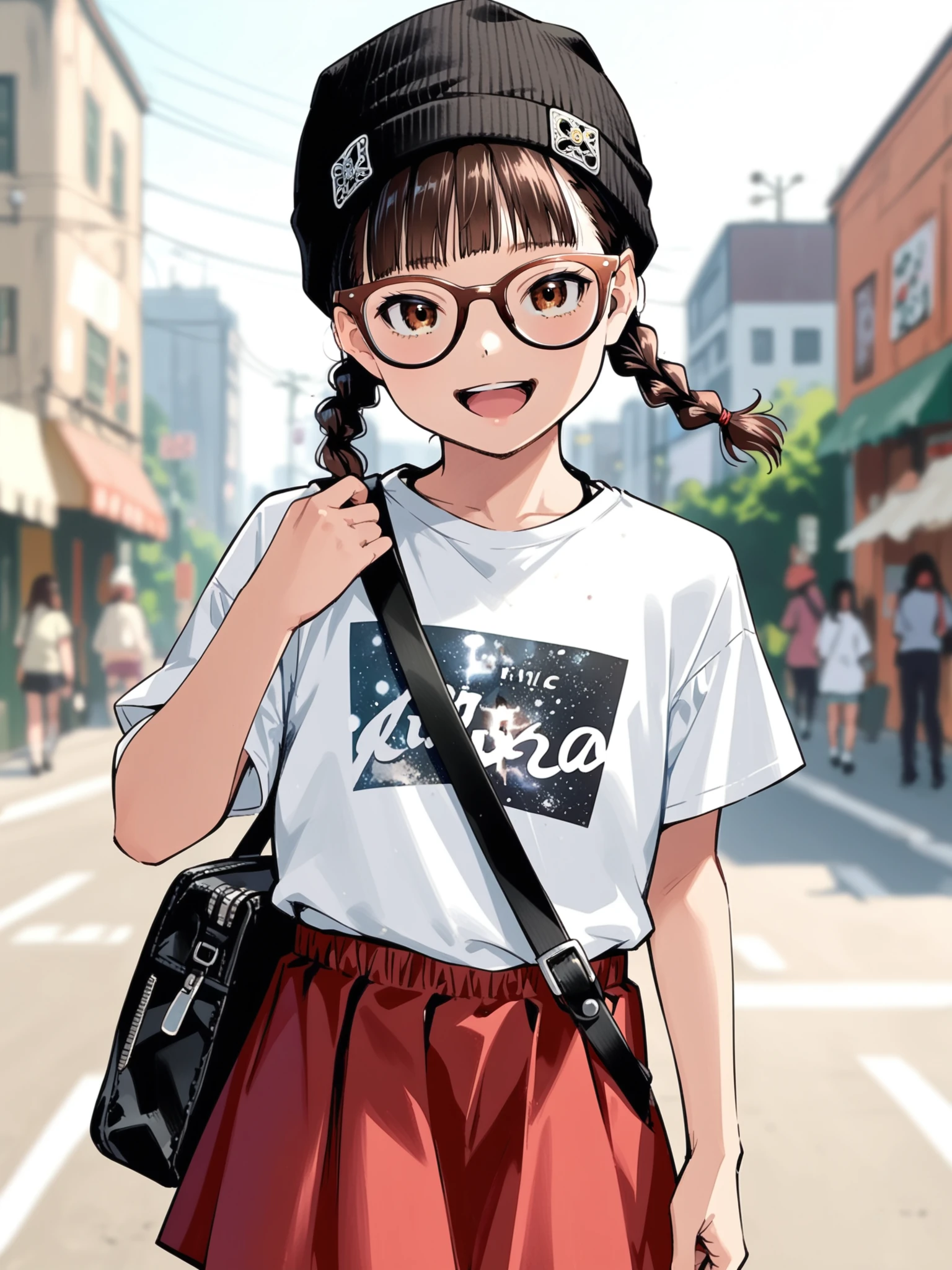 <lora:happy_tentacle-mitorinka-v0.2:1>, ht_mitorinka, glasses, flat chest, brown hair, brown eyes , smile, open mouth, outdoors, punk, skirt, shirt, baggy clothes, beanie cowboy shot, 1girl, (petite:1.2), solo focus, (looking at viewer:1.1), sidelighting, (depth of field:0.8), , [(realistic, photorealistic:1.2):(realistic:1.2):22], [(3d:1.2)::12], <lora:LUUNA's Lunas-NijiJourney-SDXL-B2:0.5>, nijijourney, <lora:prgfrg23's Counterfeit-V3.0 Style SDXL_LoRA_Pony Diffusion V6 XL:0.35>, <lora:Shed_The_Skin's StS_age_slider_v1_initial_release:-1>, score_9, score_8_up, score_7_up, score_6_up, score_5_up, score_4_up