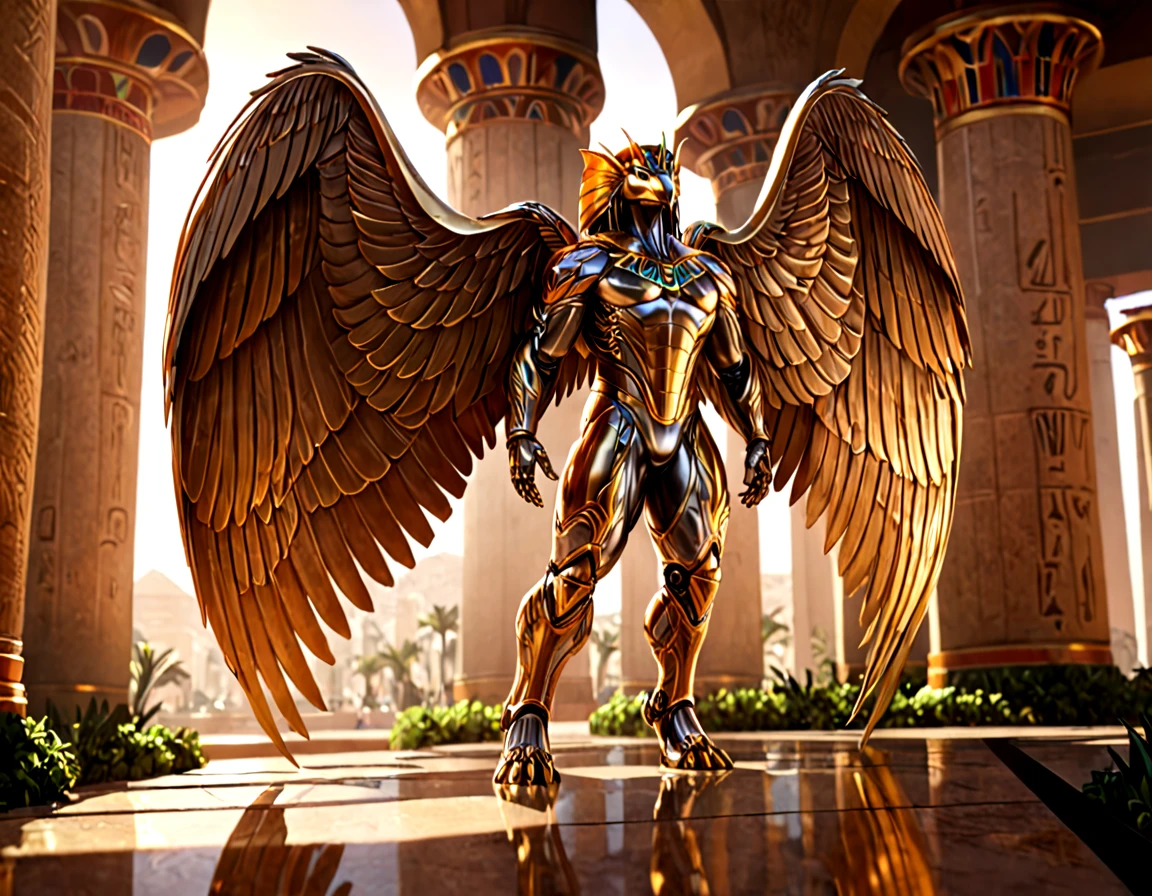 score_9, score_8_up, score_7_up,
8K, In'ei, chiaroscuro, volumetric lighting, perfect depth of field shot, photographic realism, hyper detailed, 8k CGI render,
<lora:Horus_(Gods of Egypt)_(SDXL)_(AD):0.85> horus, gold, silver, metal skin, golden silver metal skin, golden metal skin, silver metal skin, wings, muscular, armor, mech, mecha, robot, marble floor, Egyptian, city, temple, palace, garden, monumental architecture, heroic, palace, garden, marble, sandstone, size play, perfect proportions, dazzling, glorious, hyper muscular,
emotional, harmonious, vignette, highly detailed, high budget, bokeh, cinemascope, decorative, highly detailed, elaborate, ornate, intricate, Ornate and Intricate, sci-fi style futuristic style ethereal fantasy concept art of cinematic still,
BREAK zPDXL,