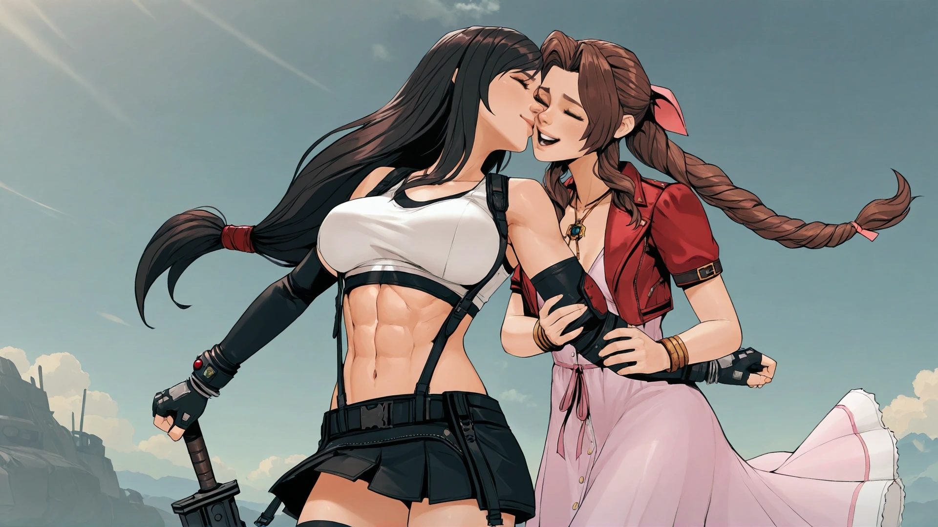 (masterpiece, best quality, 1 woman, alone, intricate details, chromatic aberration), realistic, ((middle breath)),long hair, Red and black hair, red headdress, vermelho highlights, hair above one eye,red eyes, earring, piercer, choker, neon shirt, Torn Leggings, open jacket, turtleneck sweater, night,on the wall, brick wall, Doodle, dim lighting, alley ,look at the viewer,roupas sexy