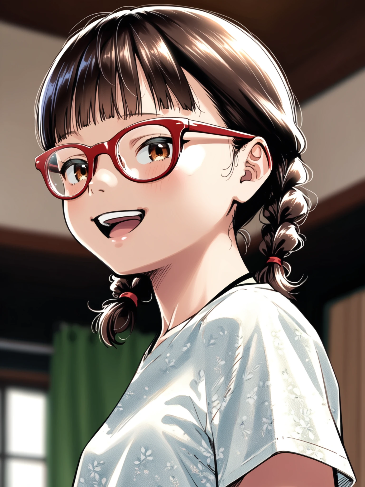 <lora:happy_tentacle-mitorinka-v0.2:1>, ht_mitorinka, glasses, small breasts, brown hair, brown eyes , smile, open mouth, indoors, rooftop cowboy shot, 1girl, (petite:1.2), solo focus, (looking away:1.1), sidelighting, (depth of field:0.8), (from below:0.8), [(realistic, photorealistic:1.2):(realistic:1.2):22], [(3d:1.2)::12], <lora:LUUNA's Lunas-NijiJourney-SDXL-B2:0.5>, nijijourney, <lora:prgfrg23's Counterfeit-V3.0 Style SDXL_LoRA_Pony Diffusion V6 XL:0.35>, <lora:Shed_The_Skin's StS_age_slider_v1_initial_release:-1>, score_9, score_8_up, score_7_up, score_6_up, score_5_up, score_4_up