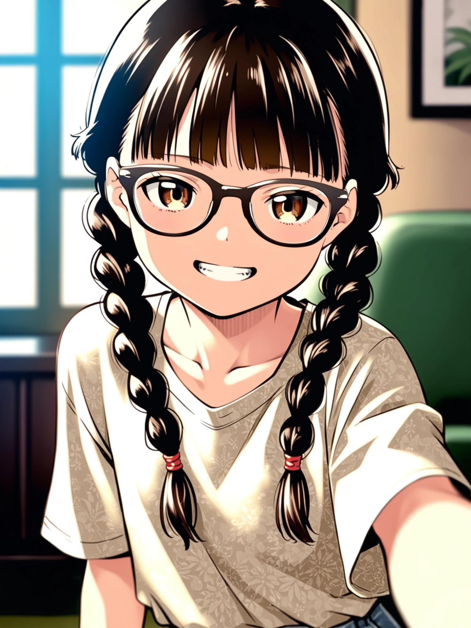 <lora:happy_tentacle-mitorinka-v0.2:0.9>, ht_mitorinka, glasses, flat chest, brown hair, brown eyes , smile, , indoors, apartment cowboy shot, 1girl, (petite:1.2), solo focus, (looking at viewer:1.1), , (depth of field:0.8), , score_9, score_8_up, score_7_up, score_6_up, score_5_up, score_4_up
