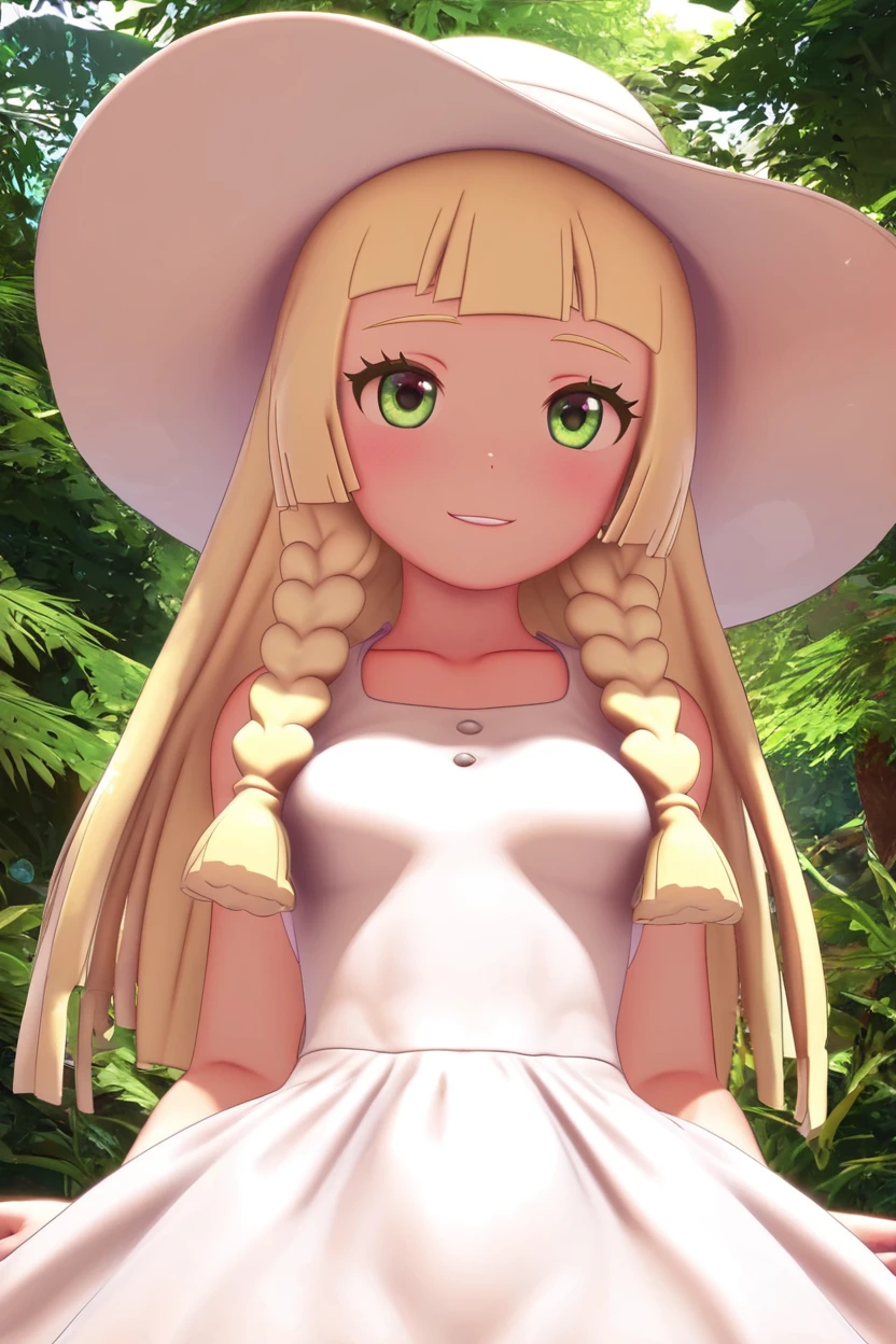 score_9, score_8_up, score_8, medium breasts, (curvy), cute, eyelashes, BREAK, , BREAK, zzlillie, long hair, braid, sun hat, white headwear, collarbone, sleeveless dress, white dress, <lora:Lillie_PonyXL:0.8>,, <lora:CustomUdon_PDXL:1.0>, , BREAK, smile, looking at viewer, cowboy shot, embedding:zPDXL, Expressiveh, <lora:SDXLFaeTastic2400:0.5>, <lora:Expressive_H-000001:0.4>,