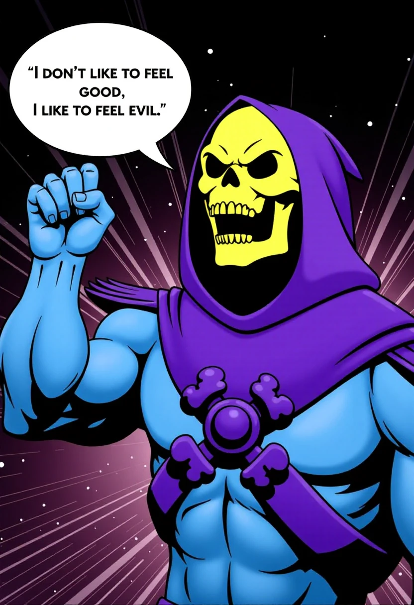 a photo of skeletor flying though the sky
