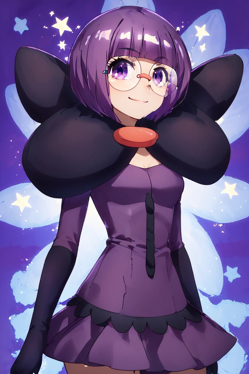 score_9, score_8_up, score_8, medium breasts, (curvy), cute, eyelashes, ,,, , ,,, zzShauntal, purple eyes, bob cut, glasses, round eyewear, short hair, blunt bangs, purple hair, elbow gloves, purple skirt, skirt, bow, dress, large bow, <lora:Shauntal_Pokemon_PDXL:1.0>, ,,,, BREAK, (warm colors), smile, looking at viewer, cowboy shot, ,,, embedding:zPDXL, Expressiveh, ,,, <lora:PrismaIllya_PDXL_v3:1.0>, <lora:SDXLFaeTastic2400:0.5>, <lora:Expressive_H-000001:0.4>,