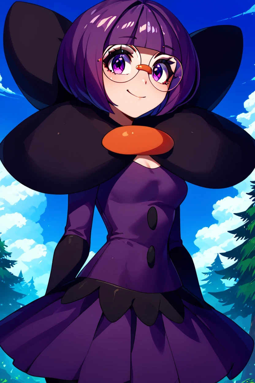 score_9, score_8_up, score_8, medium breasts, (curvy), cute, eyelashes, ,,, , ,,, zzShauntal, purple eyes, bob cut, glasses, round eyewear, short hair, blunt bangs, purple hair, elbow gloves, purple skirt, skirt, bow, dress, large bow, <lora:Shauntal_Pokemon_PDXL:1.0>, ,,,, BREAK, smile, looking at viewer, cowboy shot, ,,, outdoors, sky, day, cloud, tree, blue sky, sunny, ,,, Expressiveh, ,,, <lora:Alola_Style_PDXL:0.8>, <lora:Expressive_H-000001:0.4>,