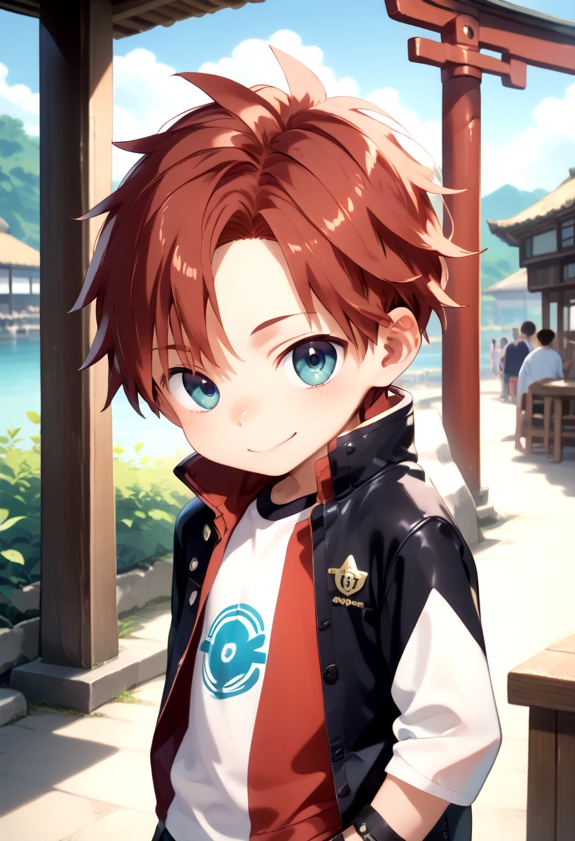 score_9, score_8_up, score_7_up, detailed eyes, BREAK
a beautiful city, wooden structures, sunset, red clouds at the horizon, detailed environment,
petite, young, solo,
<lora:cutifiedanimecharacterdesign_variant_type_D_PonyXL_v20:0.7>,
, 1boy, type-d,
smile, red hair, (gakuran), black jacket, shirt,
looking at viewer, full shot, forehead visible, forehead,
full shot,
<lora:cutifiedanimecharacterdesign_style_pony_v20:0.7>