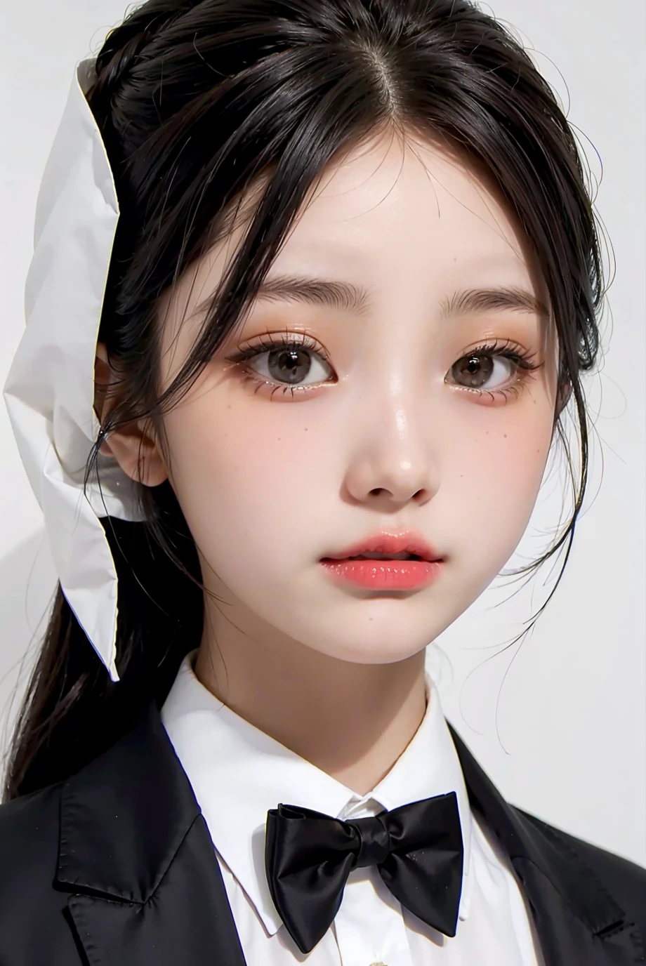 1girl, black random formal attire, white background, <lora:Illit_wonhee-02:1>