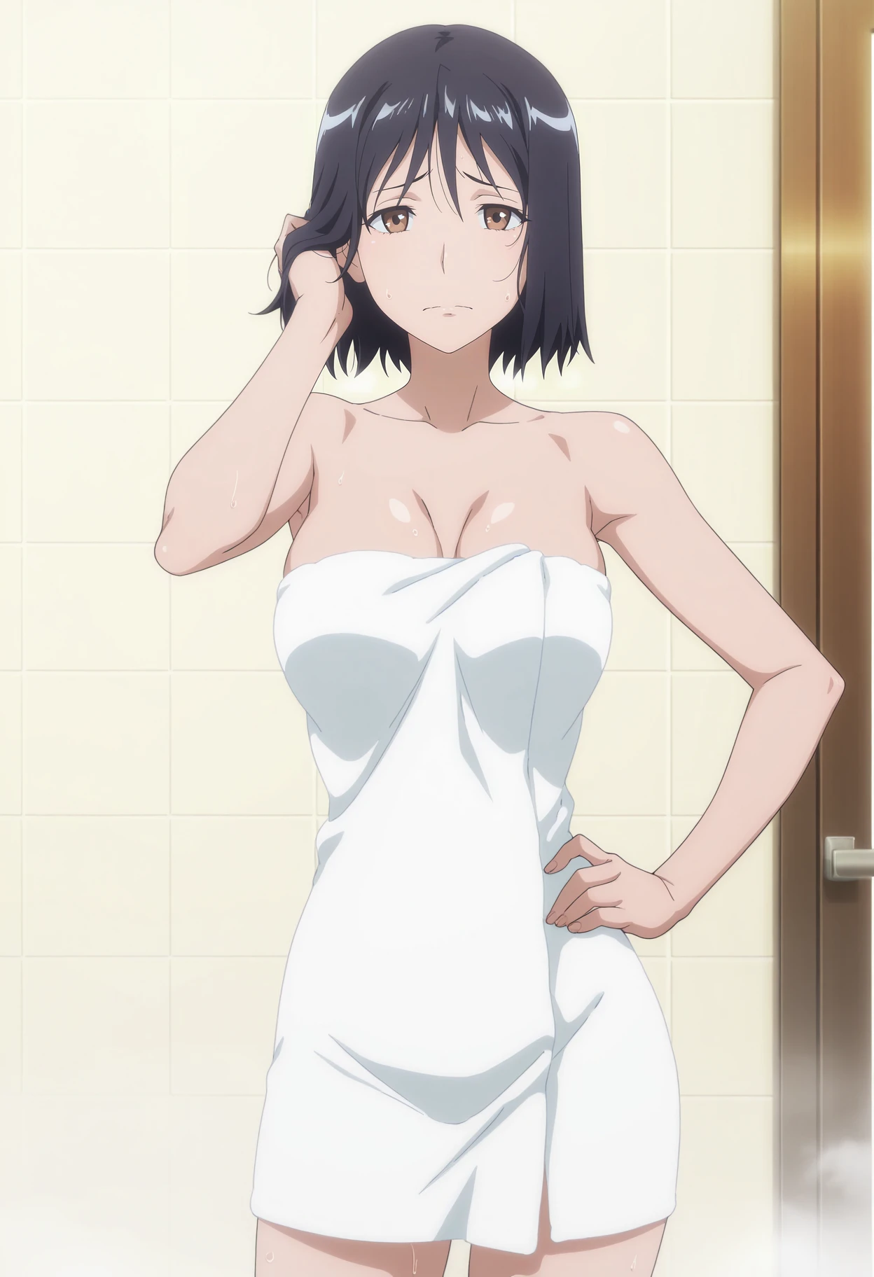 One girl, alone,
araragitsukihi, short hair,
hair ornaments, Ahoge, egg hair ornaments, trainer, Cleavage, anger, Upper Body Shot,