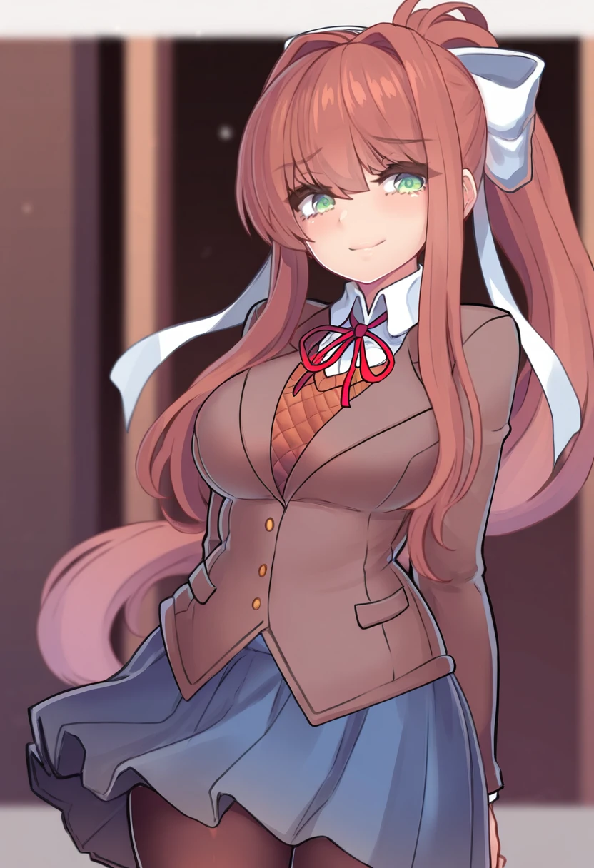 monika \(doki doki literature club\),cowboy shot,very awa,masterpiece,best quality,amazing quality,very aesthetic,absurdres,sensitive,newest,
<lora:kazuill:1>