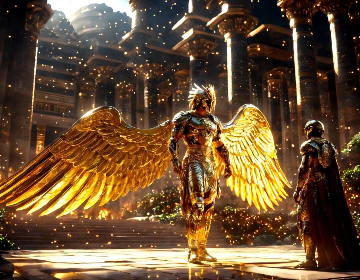 score_9, score_8_up, score_7_up,
8K, In'ei, chiaroscuro, volumetric lighting, perfect depth of field shot, photographic realism, hyper detailed, 8k CGI render,
<lora:Horus_(Gods of Egypt)_(SDXL)_(AD):0.85> horus, gold, silver, metal skin, golden silver metal skin, golden metal skin, silver metal skin, wings, muscular, armor, mech, mecha, robot, full body shot, marble floor, Egyptian, night, night time, city, temple, palace, garden, arena, monumental architecture, dynamic action, battle, fighting, destroyed temple, destroyed city, destroyed palace, dynamic action, heroic, he looks epic and glorious, palace, garden, marble, sandstone, dazzling,
emotional, harmonious, vignette, highly detailed, high budget, bokeh, cinemascope, decorative, highly detailed, elaborate, ornate, intricate, Ornate and Intricate, sci-fi style futuristic style ethereal fantasy concept art of cinematic still,
BREAK zPDXL,