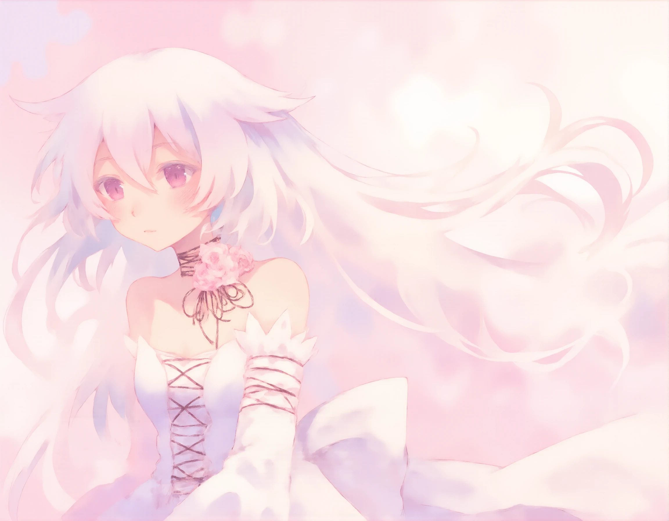 <lora:will-of-the-abyss-flux2:1>, WOTAPandora a girl with long white hair <lora:Soft_Pastels_Anime_-_FLUX:1>, soft pastel anime
