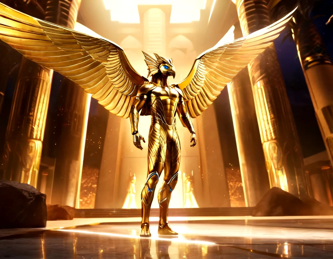 score_9, score_8_up, score_7_up,
8K, In'ei, chiaroscuro, volumetric lighting, perfect depth of field shot, photographic realism, hyper detailed, 8k CGI render,
<lora:Horus_(Gods of Egypt)_(SDXL)_(AD):0.85> horus, gold, silver, metal skin, golden silver metal skin, golden metal skin, silver metal skin, wings, muscular, armor, mech, mecha, robot, full body shot, marble floor, Egyptian, night, night time, city, temple, palace, garden, arena, monumental architecture, dynamic action, battle, fighting, destroyed temple, destroyed city, destroyed palace, dynamic action, heroic, he looks epic and glorious, palace, garden, marble, sandstone, dazzling,
emotional, harmonious, vignette, highly detailed, high budget, bokeh, cinemascope, decorative, highly detailed, elaborate, ornate, intricate, Ornate and Intricate, sci-fi style futuristic style ethereal fantasy concept art of cinematic still,
BREAK zPDXL,