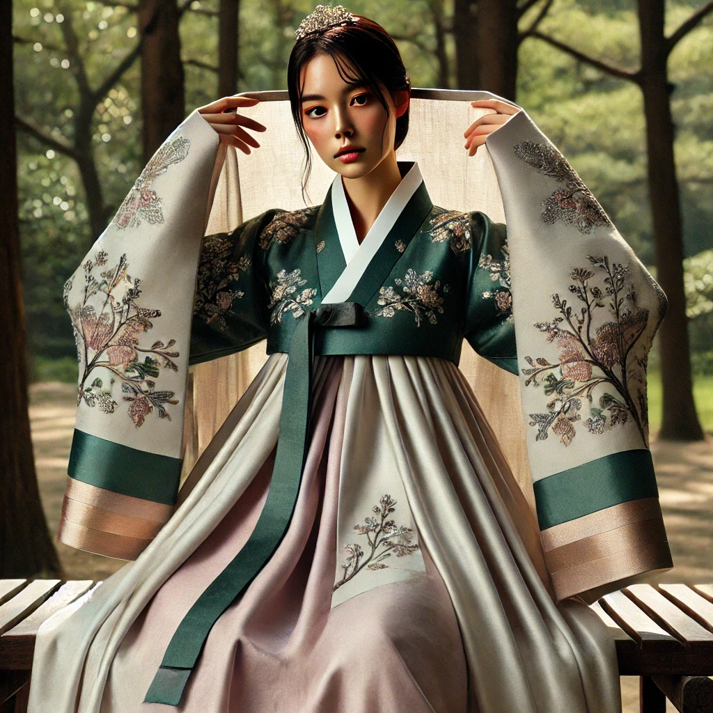 A modern fashion take on a Song Dynasty scholar, dressed in a minimalist, flowing robe with intricate ink painting motifs, with a tranquil, contemplating pose. The medium is Harper's Bazaar. Use an extra long shot to capture the surrounding scene filled with bamboos and white walls to enhance the Zen atmosphere. The artist is Erik Madigan Heck