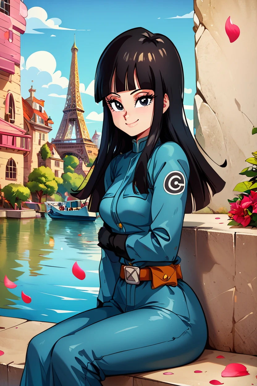 score_9, score_8_up, score_8, medium breasts, (curvy), cute, eyelashes, ,,, , ,,, zzMai, long hair, black hair, black eyes, blunt bangs, military uniform, belt, <lora:FutureMai_DragonBall_PDXL:1.0>, ,,,, BREAK, zzEiffelTower in background, sitting, watercraft, boat, sitting on wall, side view, looking at viewer, smile, ,,, BREAK, blooming stars, luminescent petals, otherworldly fragrance blurry background, ,,, embedding:zPDXL, Expressiveh, ,,, <lora:EiffelTowerPDXL:0.8>, <lora:CatalystStylePDXL:0.6>, <lora:SDXLFaeTastic2400:0.5>, <lora:Expressive_H-000001:0.4>,