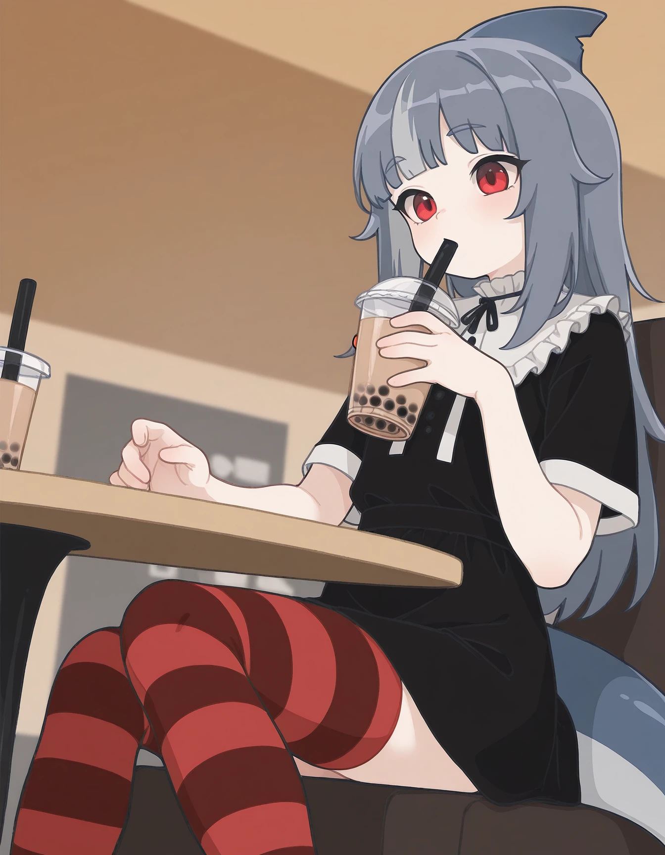 anime girl sitting on a bench with a cup of coffee, small loli girl, anime girls drink Energy drink, Anime monster girl, small curvaceous loli, style of anime》, Anime girl with long hair, anime moe art style, anime girl with cat ears, Loli, Cute anime girl, cute anime catgirl, the anime girl is crouching, An anime girl