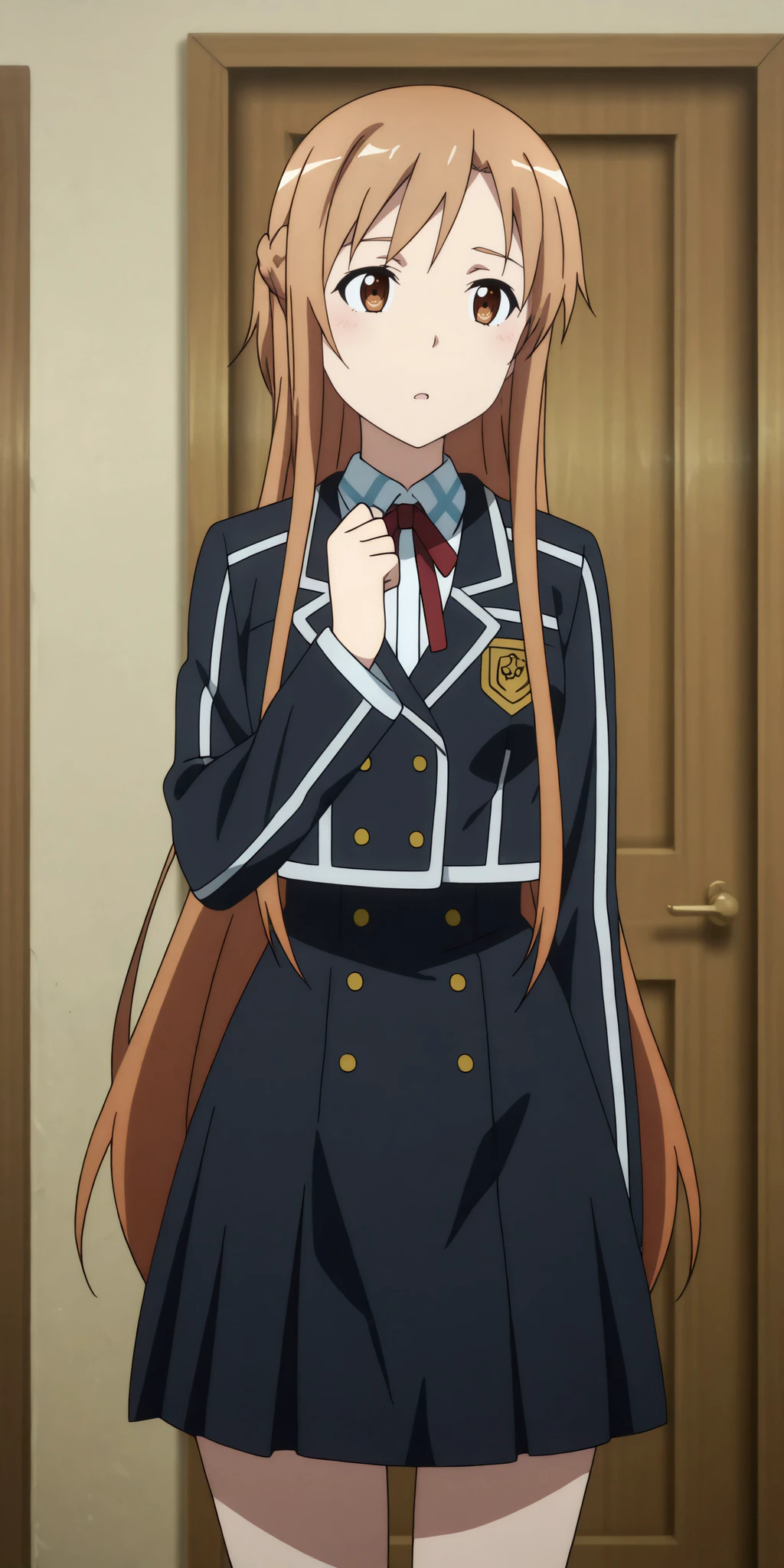 anime screencap, Asuna, Winter School Uniform <lora:COMMISSION_SAO-Asuna_S1_costumes-illustriousv2:0.8>