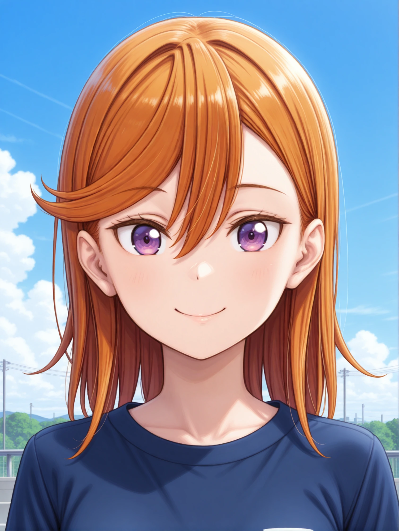 score_9, score_8_up, score_7_up ,score_9, ,masterpiece, best quality,intricate details, ultra-detailed,highres, (hdr:0.76)
, (full body:0.9), (realistic:0.76), 2.5d, , ultra_realistic, shiny,
detailed eyes,
1girl, portrait, smile
<lyco:kanon-10:0.7> shibuya kanon, 1girl, purple eyes, orange hair, hair between eyes, swept bangs, petite,