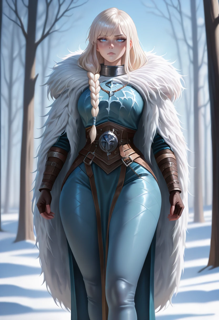 masterpiece, best quality, amazing quality, very aesthetic, absurdres, newest,
1girl, solo, long hair, long hair, platinum blonde hair, pale blue eyes, freckled face, stern expression, hunter, fantasy clothing, thick winter clothing, fur armor, Viking warrior, shieldmaiden, fantasy setting, pear body type, Warhammer fantasy, winter background, thick thighs, wide hips, narrow waist, voluptuous, curvaceous body, outdoors, winter, snow storm, fur cloak, single braid, realistic, <lora:Diablo_Style-IL:1> pk-diablo
