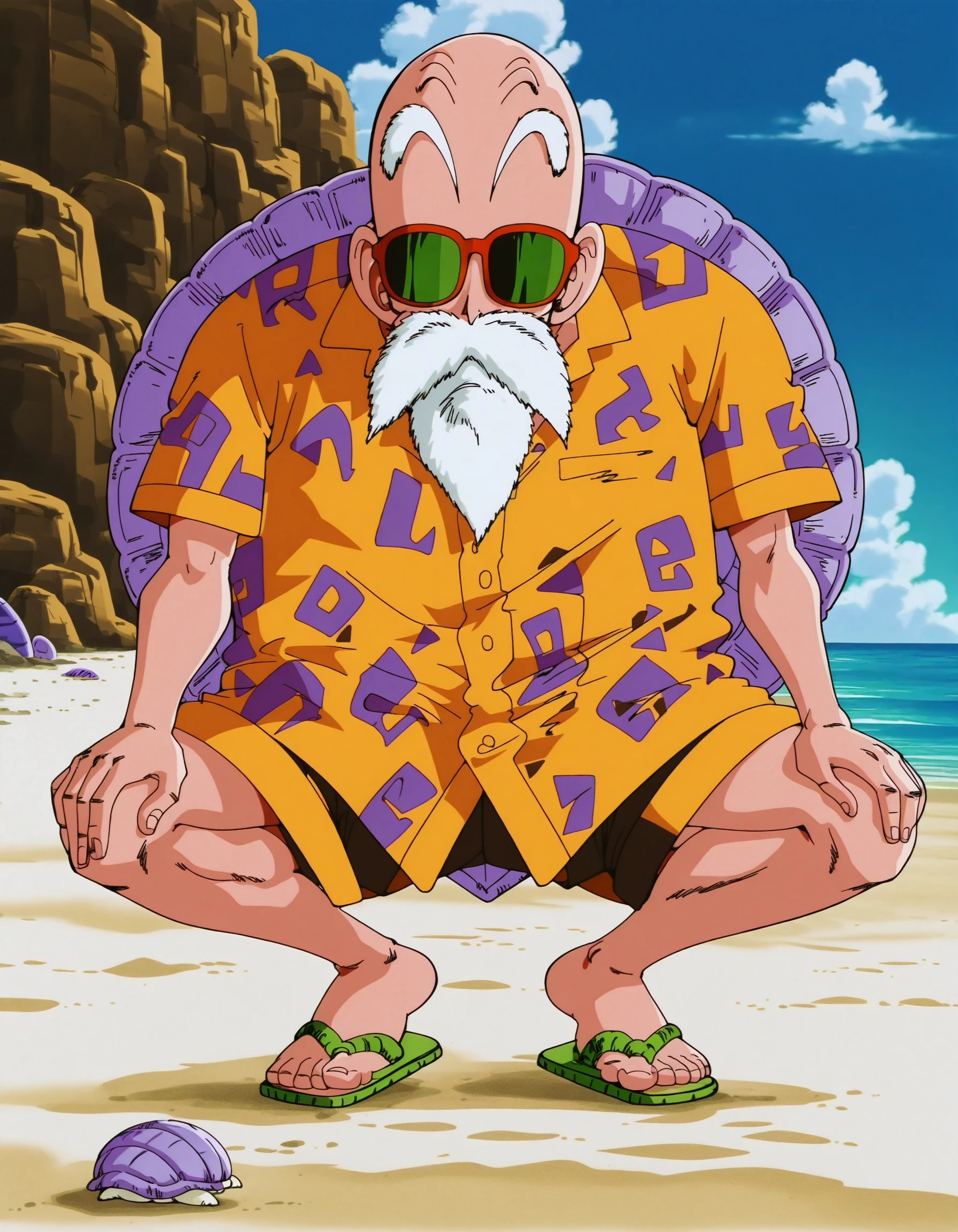 masterpiece,best quality,
drgbl,
roshiill, solo, squatting, 1boy, male focus, sandals, sunglasses, beach,sky, red-framed eyewear, hawaiian shirt, shell,
<lora:roshi:1>
<lora:roshiill:0.9>, <lora:DragonBall-Illustrious:0.7>