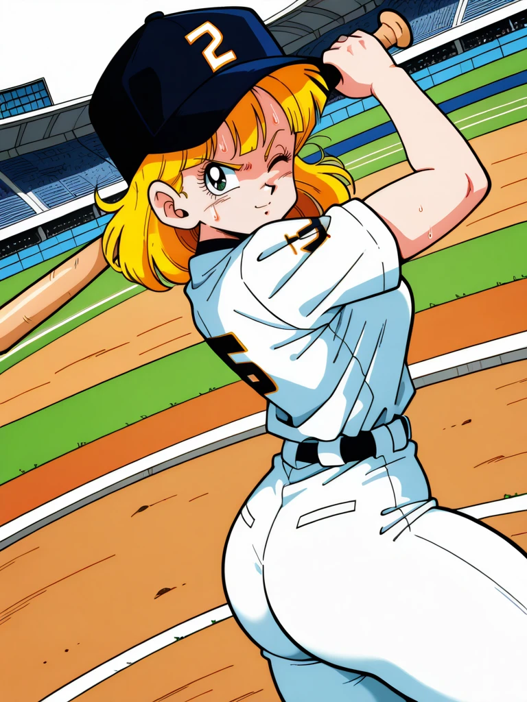 highres, hi res, best quality, masterpiece, intricate details, absurdres,, YamamotoXLP, simple white background, retro artstyle, comic,
1girl, holding a baseball bat, stadium, sweat, cap, baseball uniform, medium breasts, narrow waist, thick thighs, looking at viewer, cowboy shot, dynamic pose, cute, wide shot, solo, sexually suggestive, light smile, one eye closed, angry, dutch angle, from side, ass,,
<lora:YamamotoXL_Style-12-IL:1>