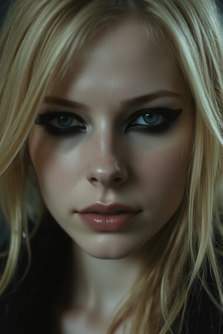 An intimate close-up of a woman captures her face in detail, highlighting every feature with soft, enveloping light. The camera, a Sony A7III with a 50mm f/1.2 lens, focuses on her seductive and daring gaze, full of intensity and mystery. The black eyeliner creates a perfect line that enhances her captivating look.
Her lips are slightly parted, with a subtle shine that contrasts with her pale, smooth skin. Her platinum hair falls in a messy but stylized manner over her forehead, framing her face as if it were a canvas of contained energy. Her background is almost non-existent, blurred into soft shadows that allow all the focus to be on her.
The image conveys a sense of strength, mystery and a subtle but powerful sensuality, reflecting her bold character and enigmatic presence.,Midjourney v6