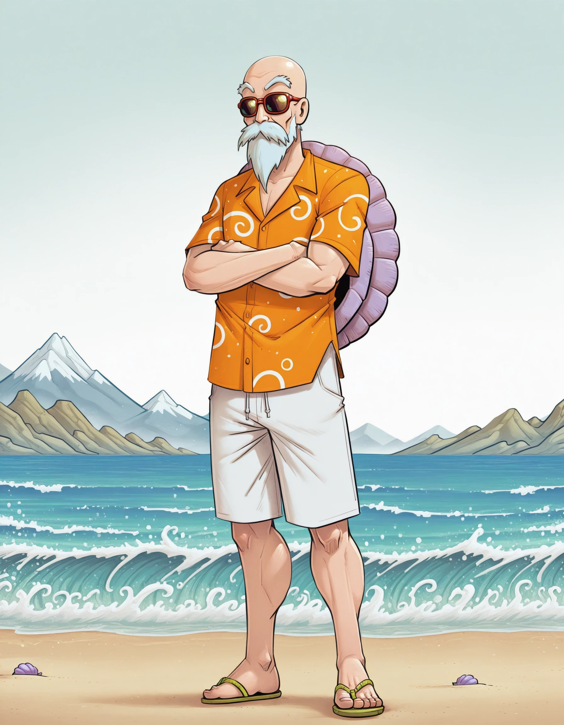 masterpiece,best quality,
devilhsill,
roshiill, solo, shirt, 1boy, full body, short sleeves, male focus, glasses, shorts, shell, toes, sandals, sunglasses, white shorts, orange shirt, flip-flops, beach, crossed arms, waves, mountain,
<lora:roshiill:0.7> , <lora:devilhsill:1>