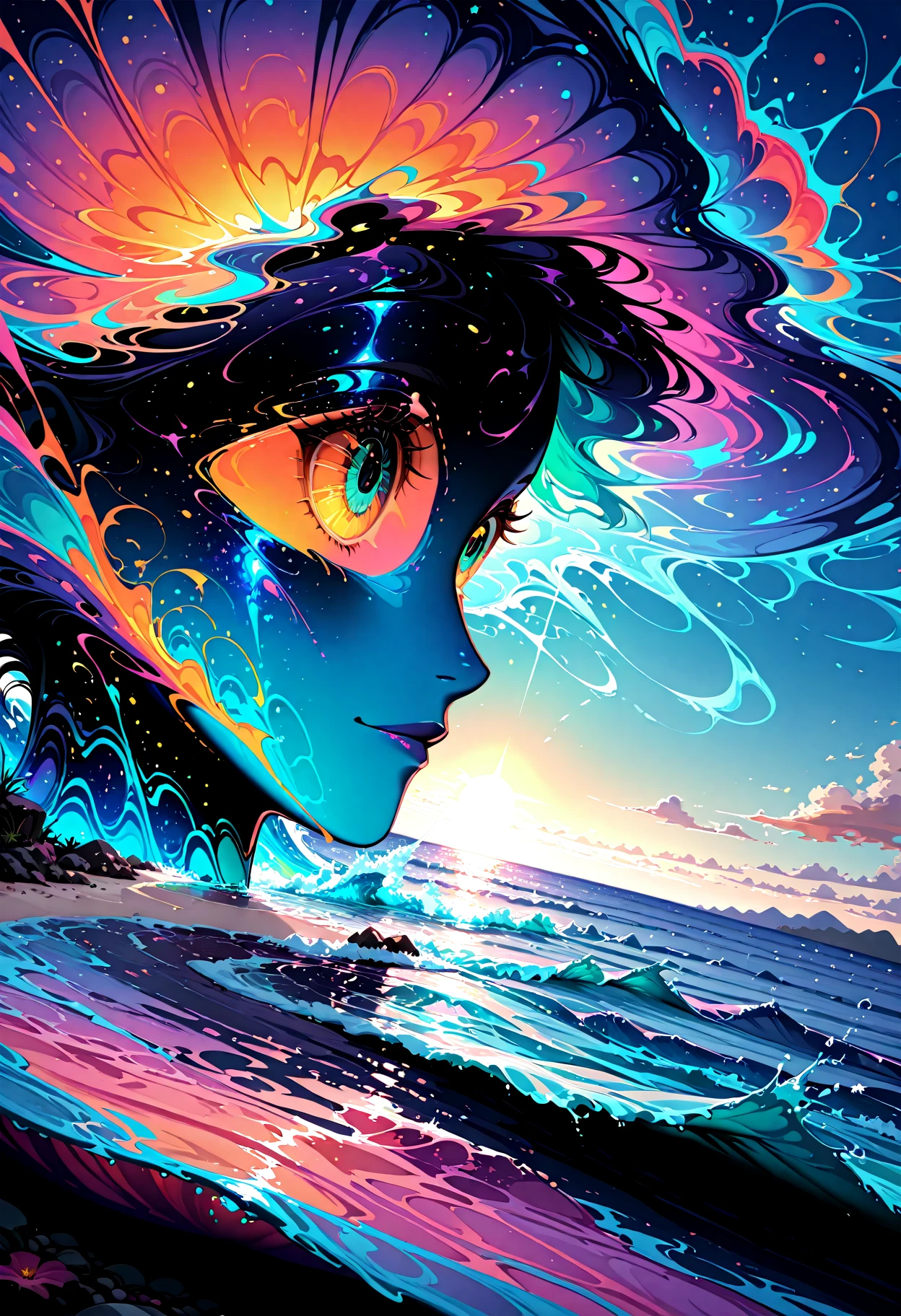 IllustriousQual <lora:Lucid_Tides:1> Lucid Tides, surreal, trippy, psychedelic, abstract, dreamlike, ethereal, vibrant colors, detailed_background, outdoors, ocean, tides, no humans
