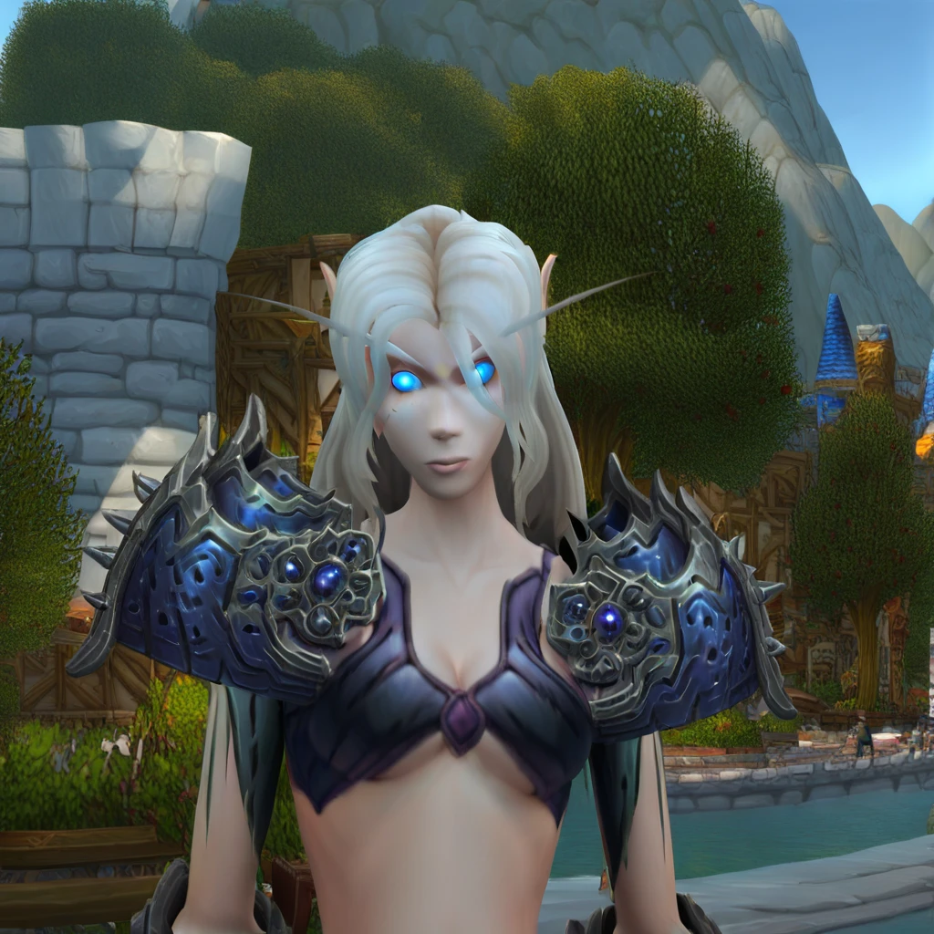 Close-up of woman in bikini top, blue-skinned elf, dark elven maiden, dark elf princess, dark elf, she has elven ears and golden eyes, wearing a shiny bib, blue elf, blue-skinned elf, drow, with glowing yellow eyes, drow elf woman, big glowing eyes
