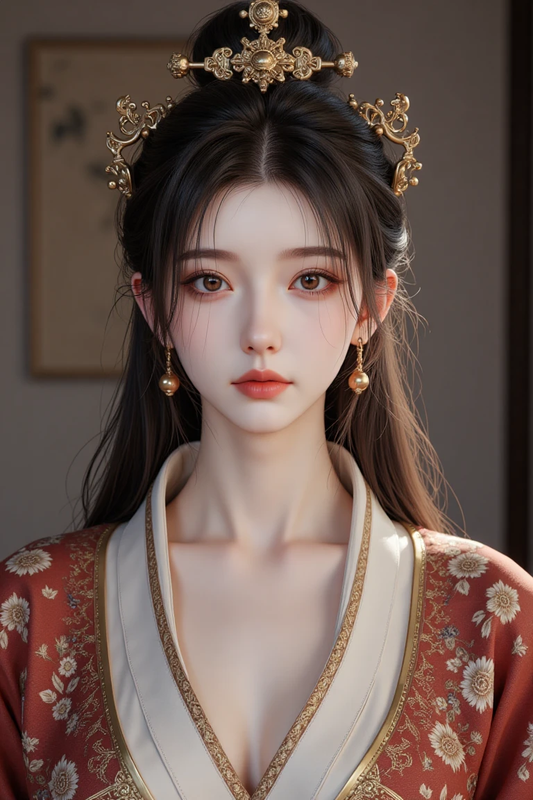 A photorealistic image of a woman, hanfu, qqmix