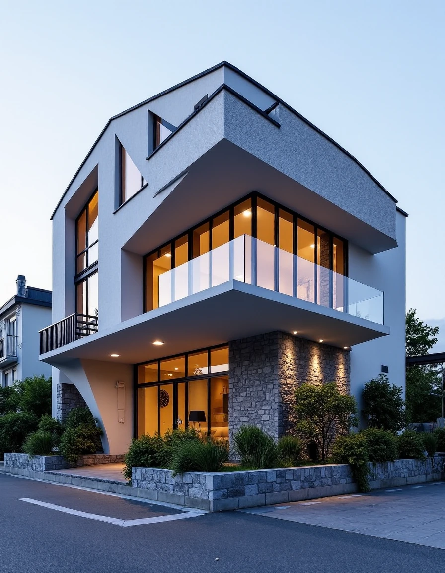 <lora:JJsModernHouse_Flux:1> , ((modern house)), buildungs, street, sky, curvy,, architecture photography, striking structures, clean lines, geometric shapes, dramatic angles, play of light and shadow, capturing architectural details, showcasing design elements, evoking mood, professional lighting, precise compositions, emphasizing scale and proportion, creating depth, architectural storytelling, capturing iconic landmarks, immersive experience