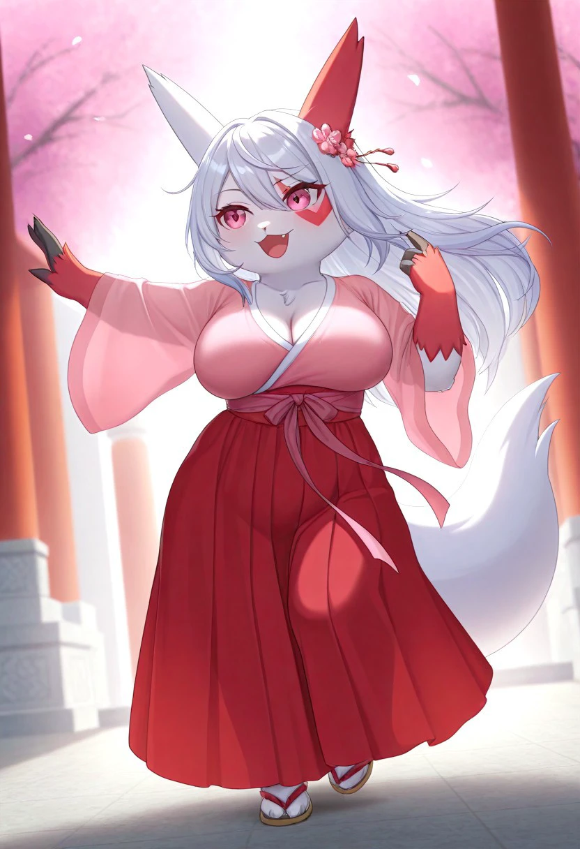 68G, (cute, short stack, chibi, anthropomorphic Zangoose:1.2), 1girl, solo, red scales, large breasts, dancing, cherry blossoms, dynamic pose, hanfu dress, masterpiece, best quality, amazing quality, very aesthetic, high resolution, ultra-detailed, absurdres, newest, very awa, dynamic lighting, photorealistic detail, detailed face, detailed eyes, detailed hair, depth of field, scenery, volumetric lighting
