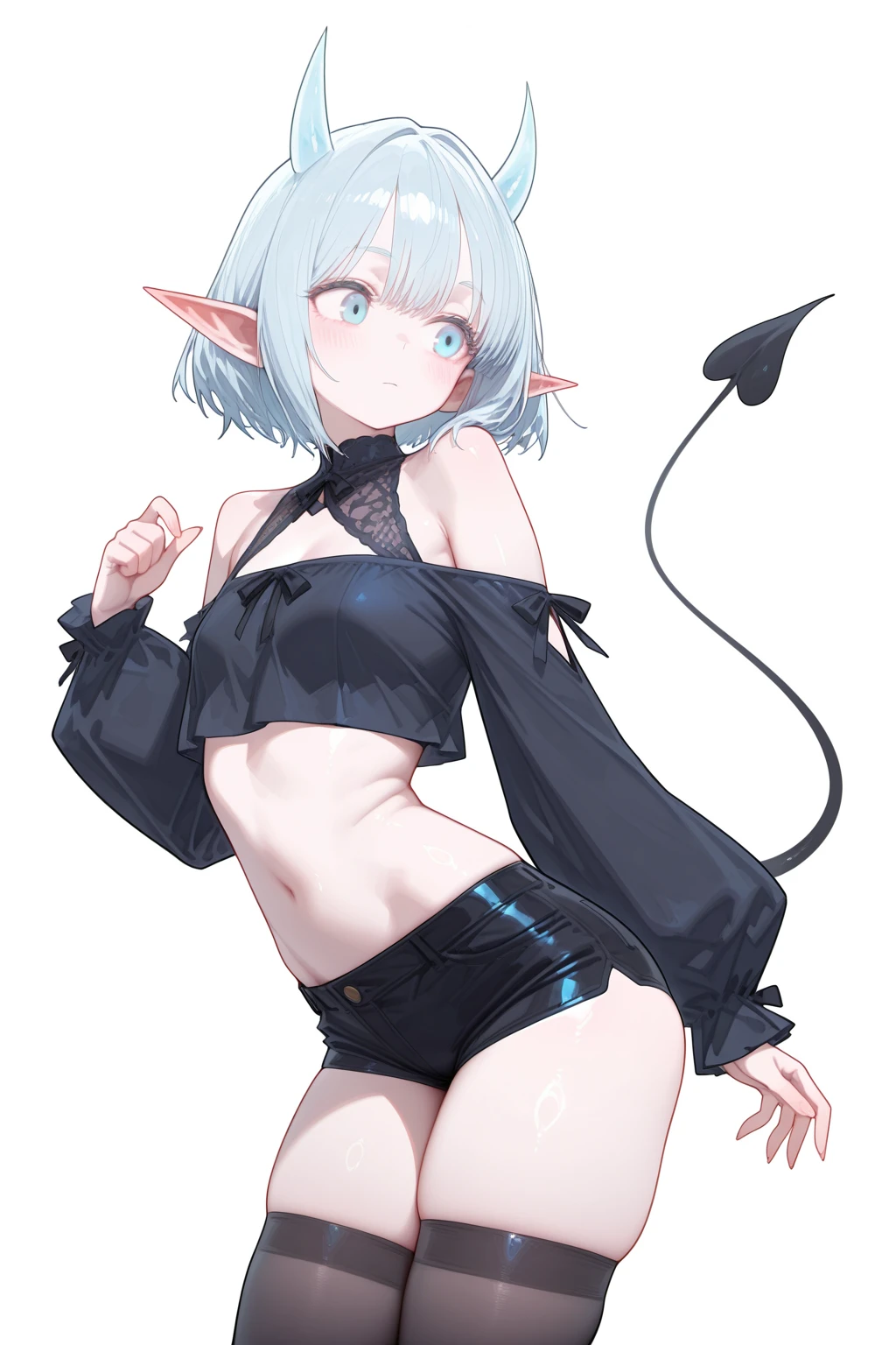 (masterpiece), best quality, 8k, Professional photography, highly detailed, (purple eyes), detailed eyes, full body, BREAK, High Elf, (tan skin:1.3), pastel green hair, (ahoge french braid)), small breast:1.3, small hips, big waist:1.2, (red lips), eyeliner, [blush], freckles, elf ears, BREAK, diamond earrings, gold tiara, leather and lace lingerie, edgy details, contrasting textures, provocative edge, romantic leather lace ensemble, soft lace details, romantic leather elements, sensual style, pantyhose with garter belt, classic and modern fusion, sensual style, tangled threads, interwoven lines, complex textures, monochromatic palette, sheer lace elegance, subtle transparency, ethereal and refined, sensual allure