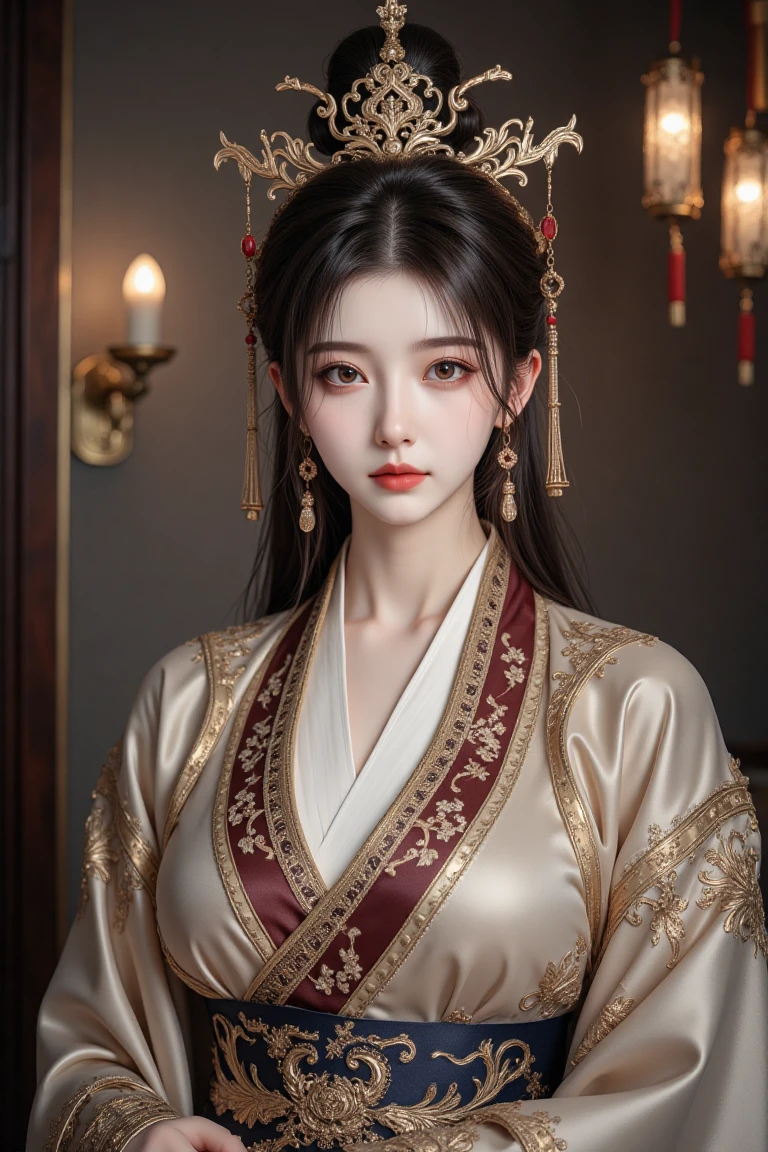 A photorealistic image of a woman, hanfu, qqmix