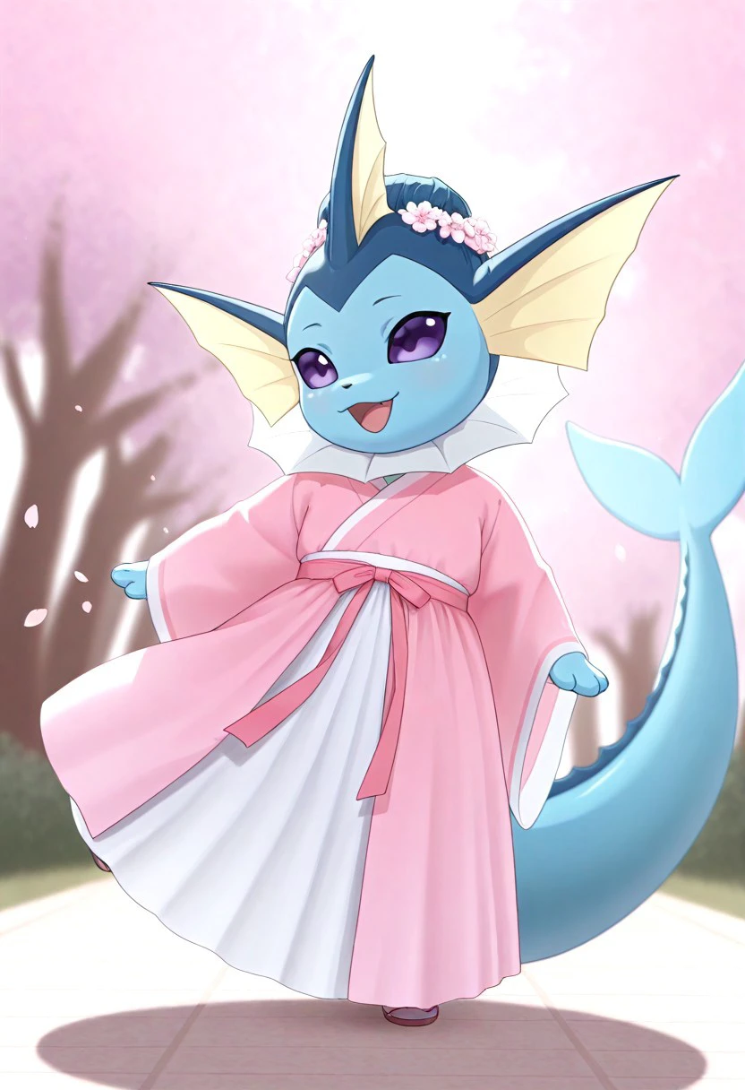 68G, (cute, short stack, chibi, anthropomorphic Vaporeon:1.2), 1girl, solo, dancing, cherry blossoms, dynamic pose, hanfu dress, masterpiece, best quality, amazing quality, very aesthetic, high resolution, ultra-detailed, absurdres, newest, very awa, dynamic lighting, photorealistic detail, detailed face, detailed eyes, detailed hair, depth of field, scenery, volumetric lighting
