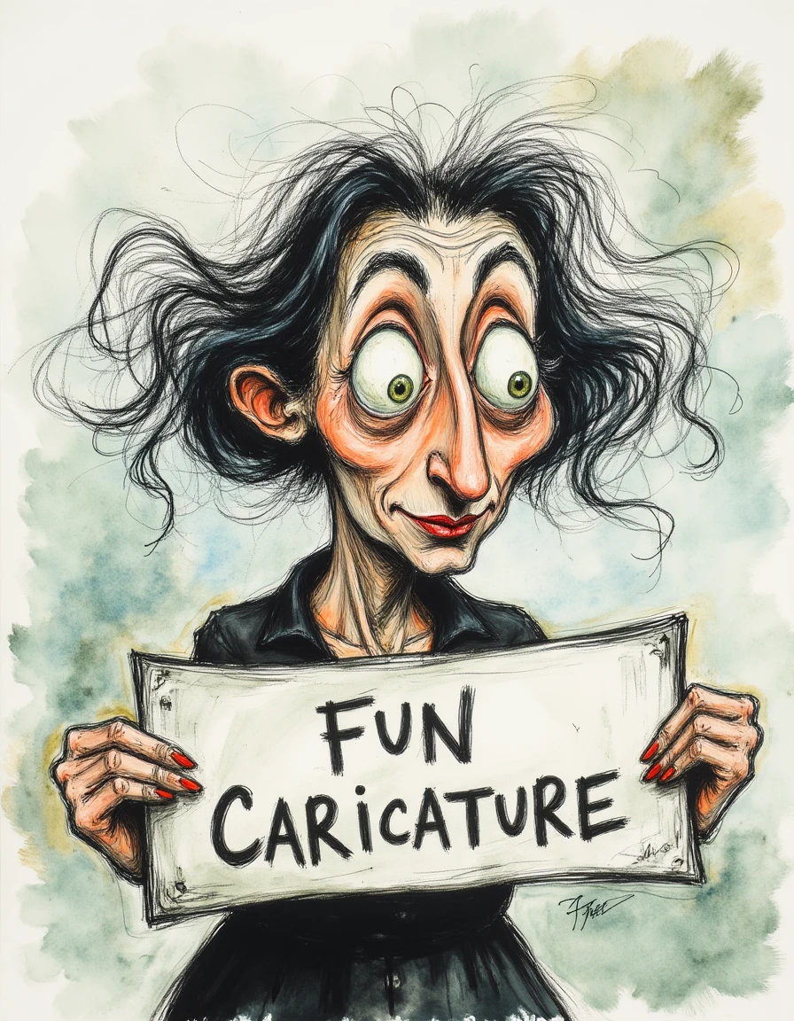 c4r1c4t8r3 old woman holding a sign with the text "Fun Caricature Lora"
<lora:Fun_Caricature:0.78>