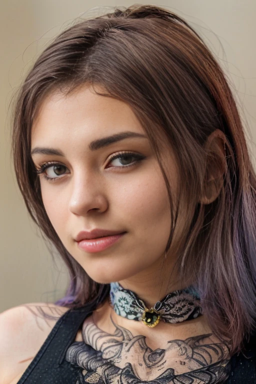 gritty raw photo of {beautiful young busty woman, 20 years old, long brown hair with colorful (violet, pink and blue) streaks, bright gray eyes},[[{sitting on a bench, wearing a white blouse with lace details, olive green skirt, and beige sandals}]], [[{rooftop garden with a variety of plants and flowers, city skyline in the distance, clear blue sky, sunlight casting shadows, morning time}]], fully covered, hyperrealism, 8K UHD, realistic skin texture, flawed skin, shot with Canon EOS 5D Mark IV, highly detailed, masterpiece