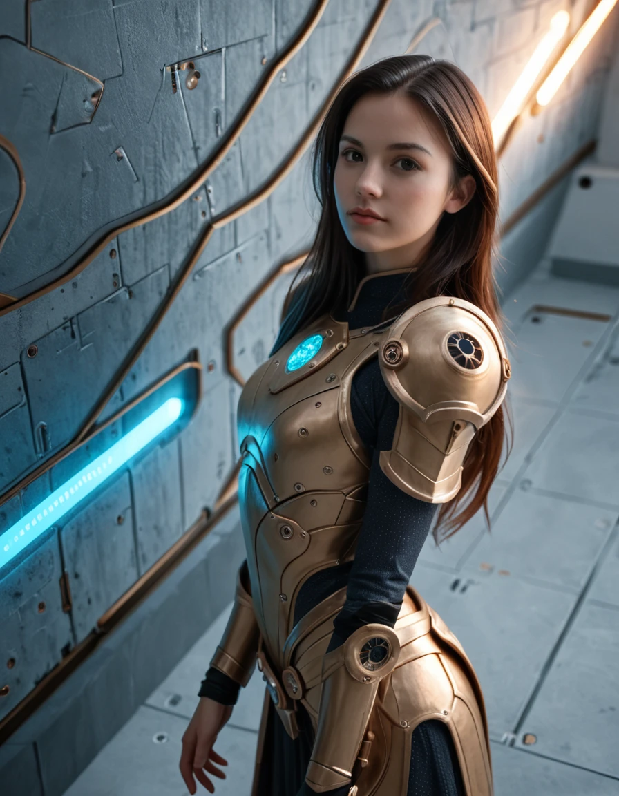 score_9, score_8_up, score_7_up, (realistic:1.4), 1girl,
dynamic angle, dynamic pose, view from above,
22 yo woman, beautiful, sweet,
ethreal lighting,
body armor,
upper body, long hair, mechanical fortress, indoor, glowing wall,
cinematic still, highly detailed, hyper detailed, photorealistic